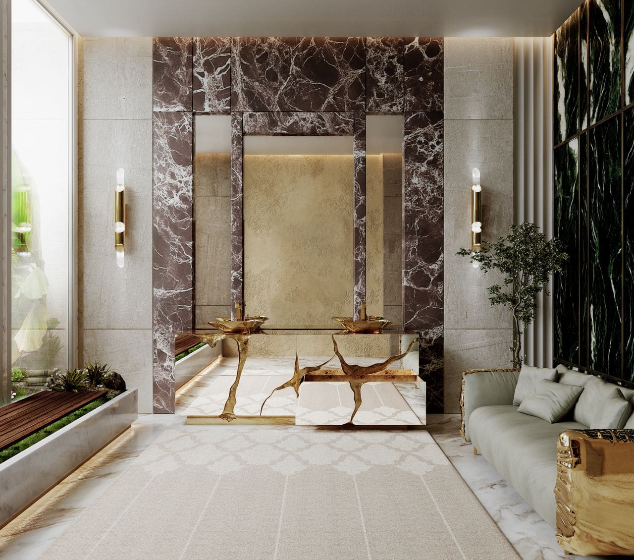 A Refined Bathroom Oasis Framed by the Timeless Dara&nbsp;Rug by Rug'Society