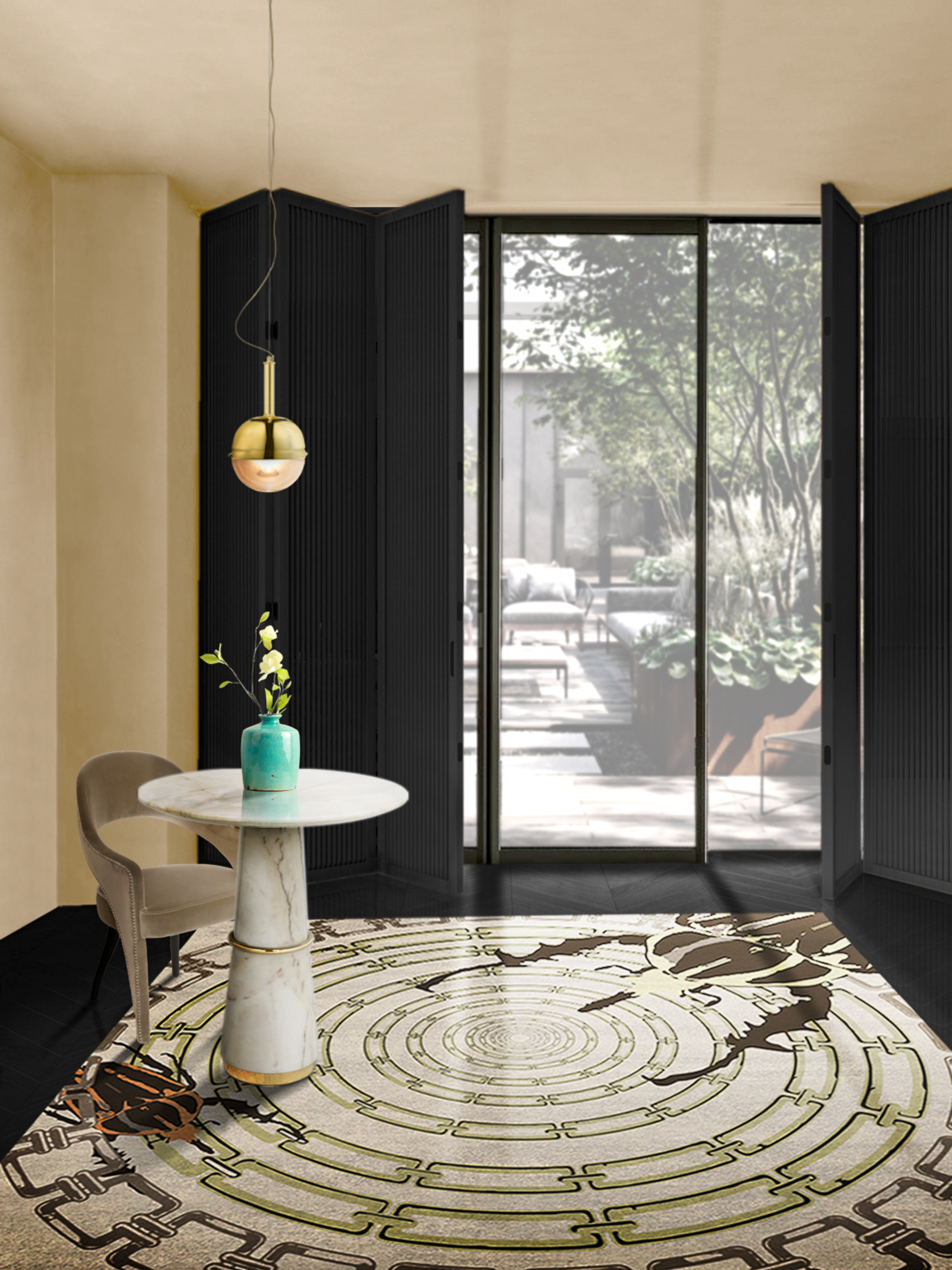 Beautiful and contemporary hallway with Golden Bugs&nbsp;rug by Rug'Society