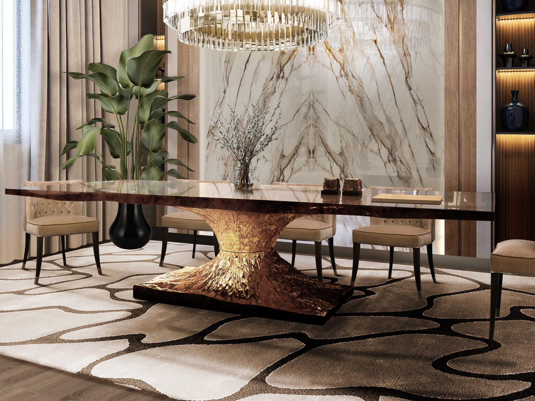 Beautiful contemporary Dining Room With CELL&nbsp;RUG by Rug'Society