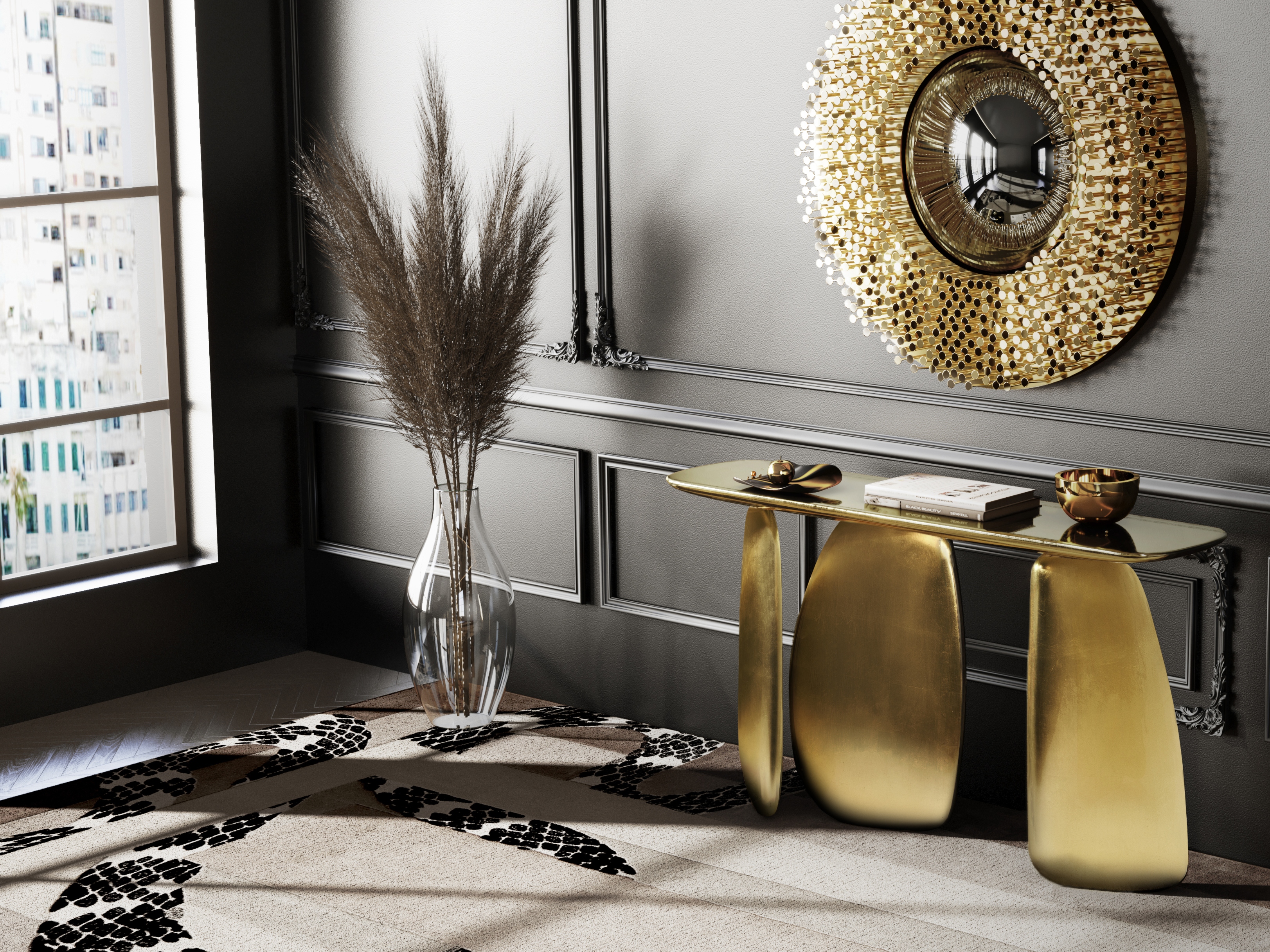 Beautiful Contemporary Hall Decor With Imperial Snake&nbsp;Rug by Rug'Society