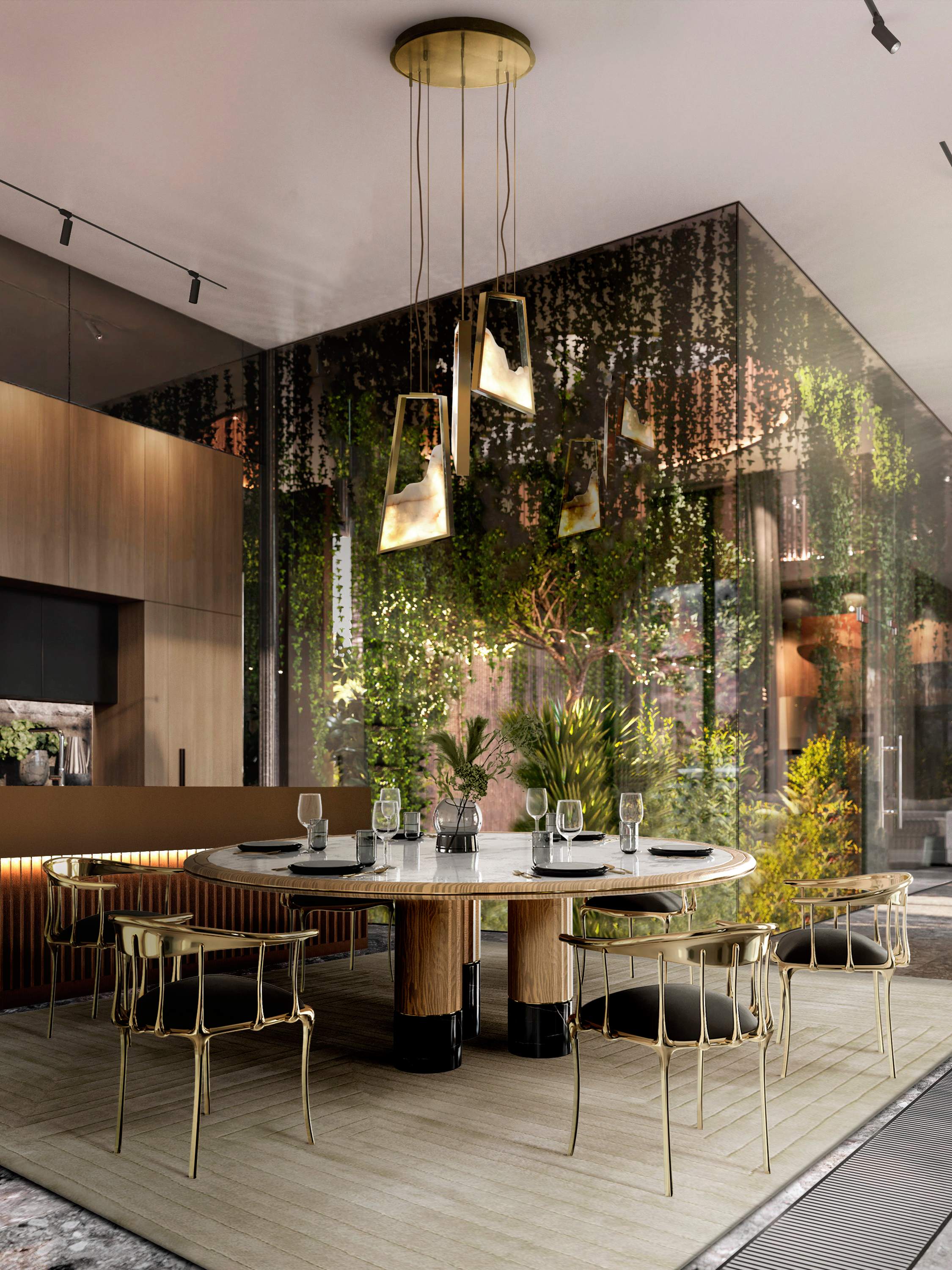 BIOPHILIC DINING ROOM WITH THE WHITE GARDEN&nbsp;RUG by Rug'Society