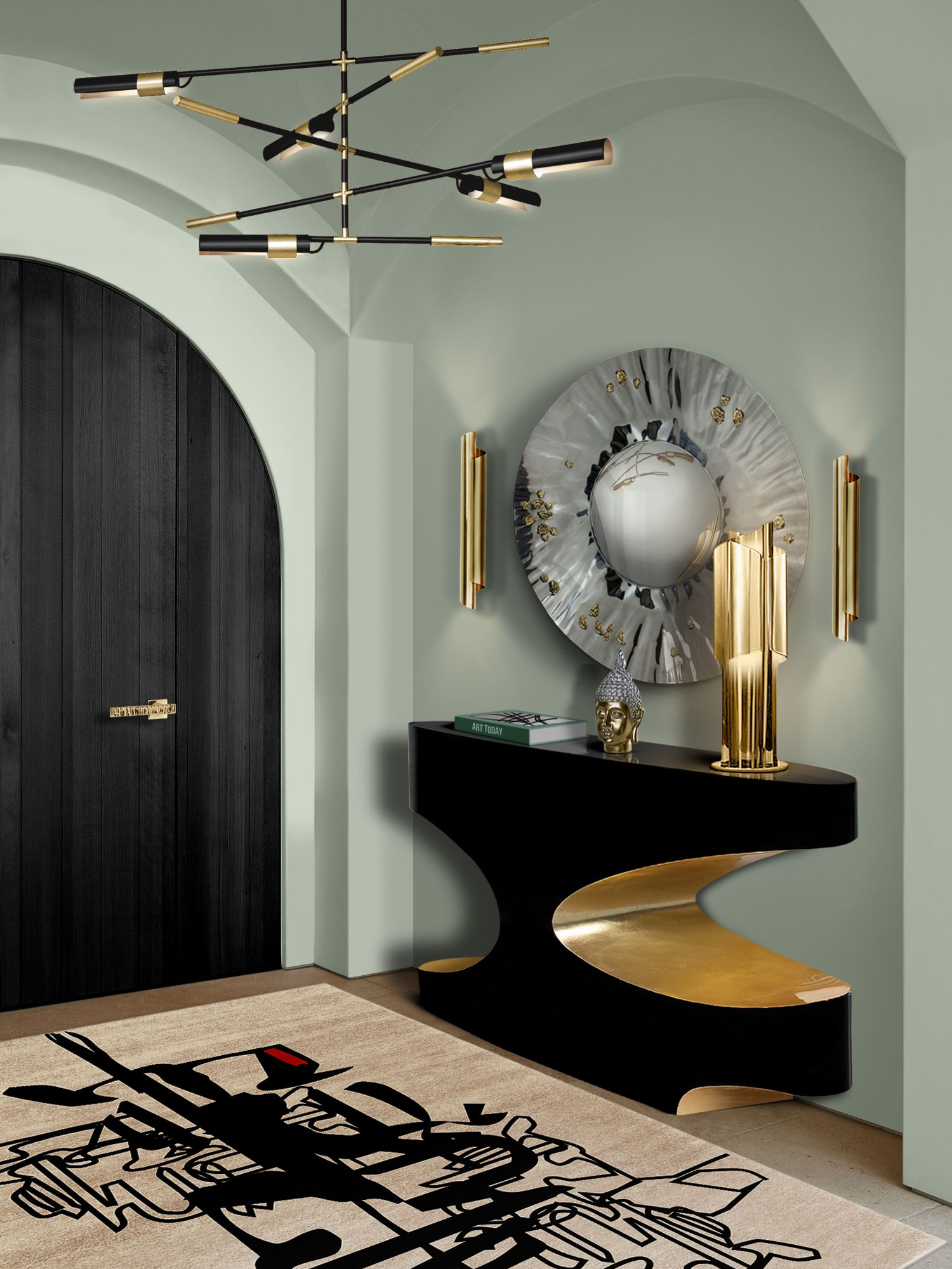 Black and Golden Alluring Entryway with the Inkage&nbsp;Rug by Rug'Society