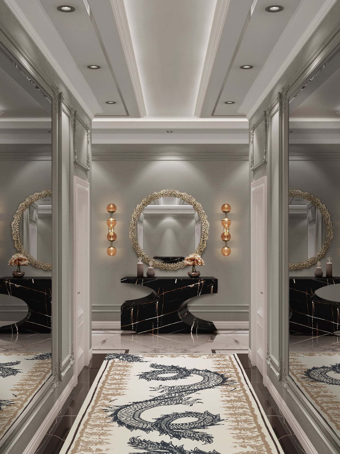 Breathtaking Hallway Design with Unique Mid-Century Redleh&nbsp;Rug by Rug'Society
