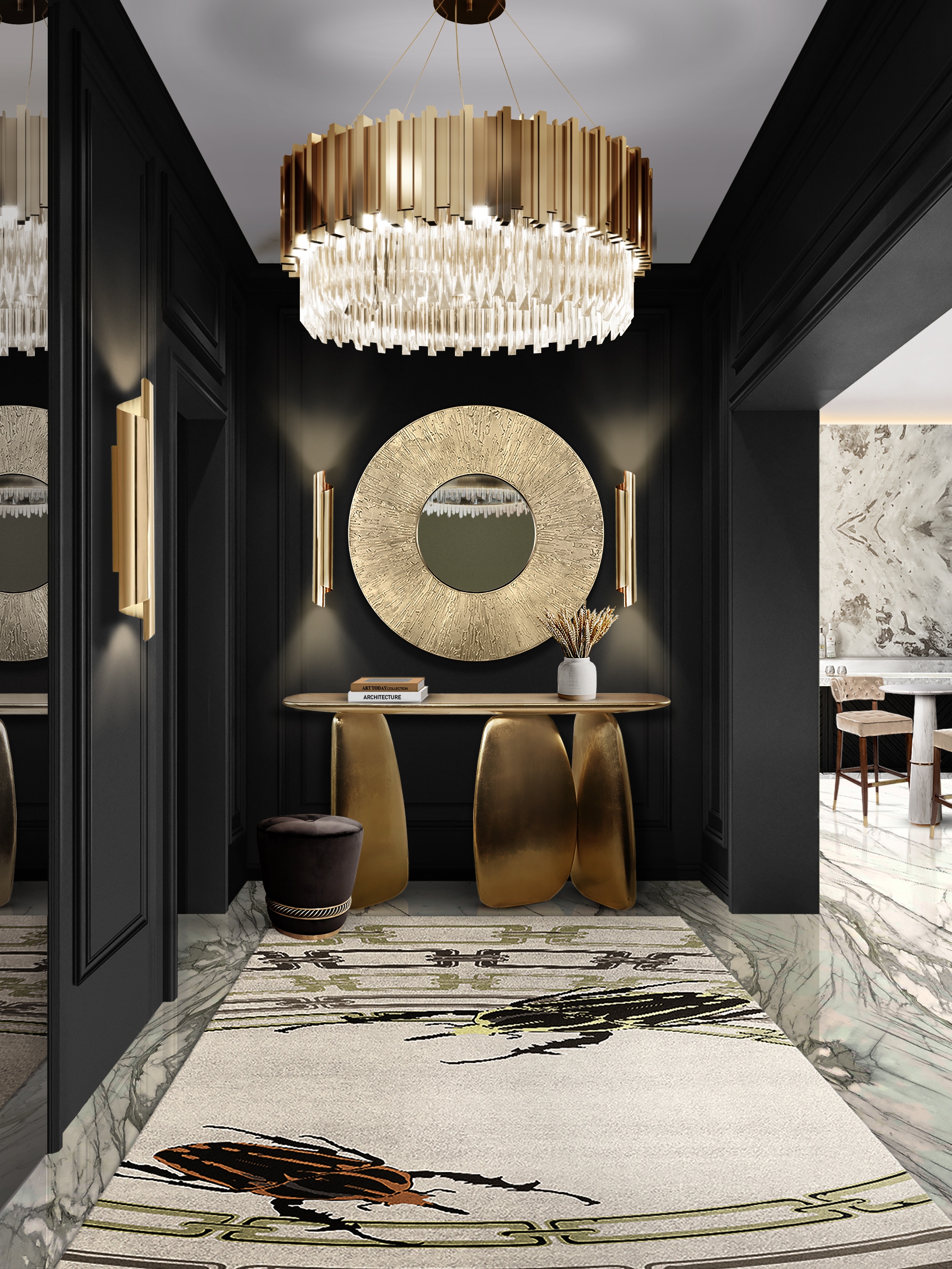 captivating hallway decor with the beautiful GOLDEN BUGS RUNNER&nbsp;RUG by Rug'Society