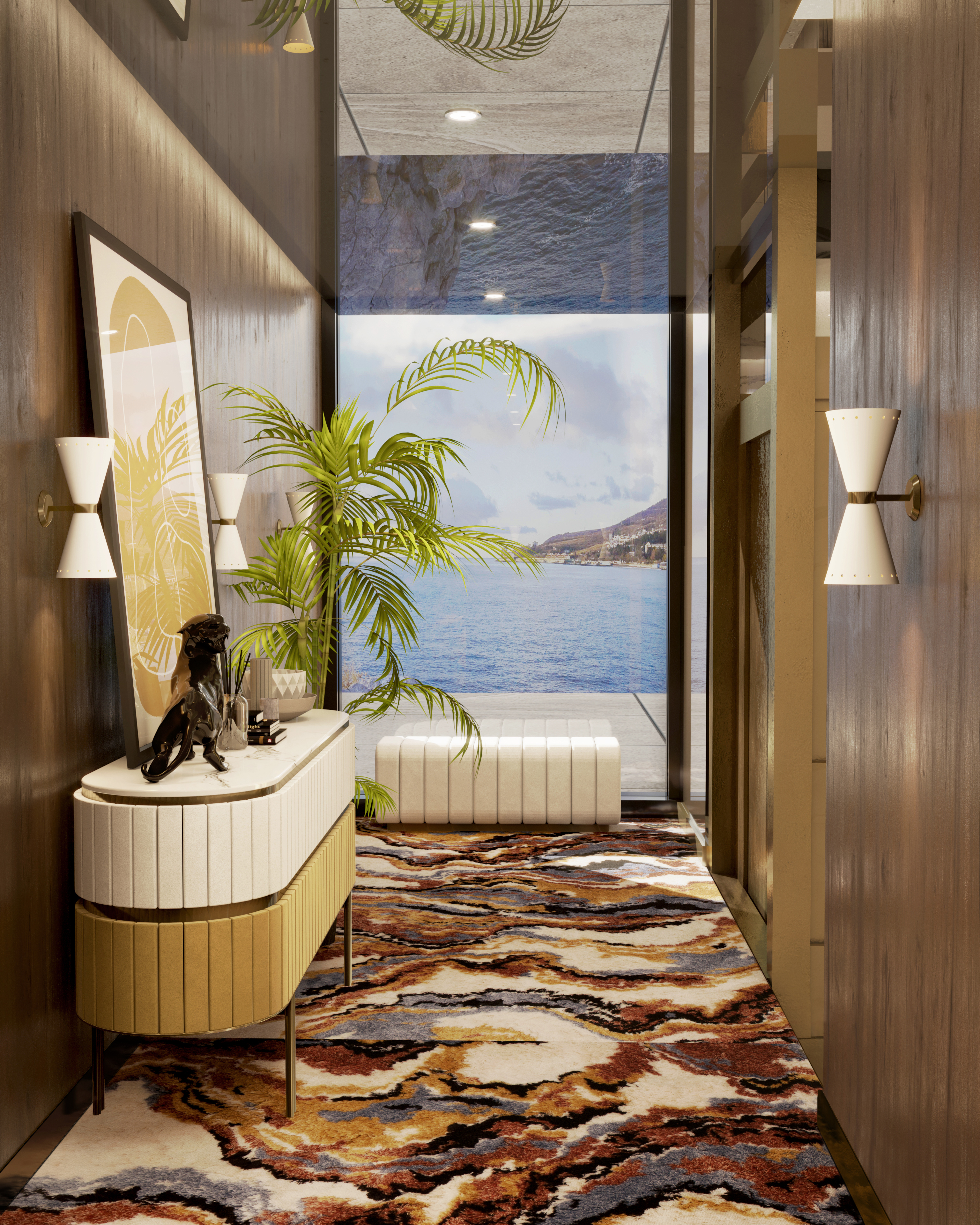 CAPTIVATING MID-CENTURY HALLWAY WITH THE OUTSTANDING LA LAND&nbsp;RUG by Rug'Society