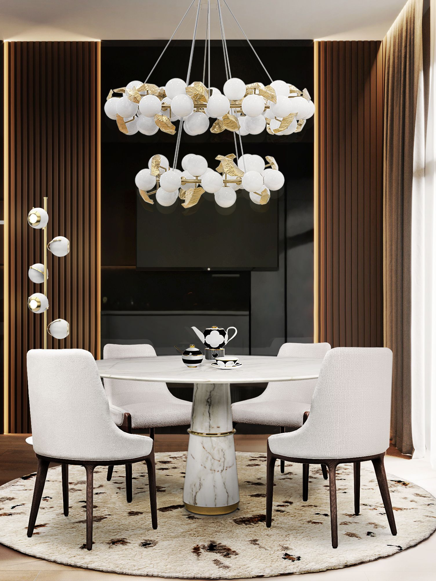 Classic and Neutral Dining Room with Shaggy Oslo&nbsp;Rug by Rug'Society