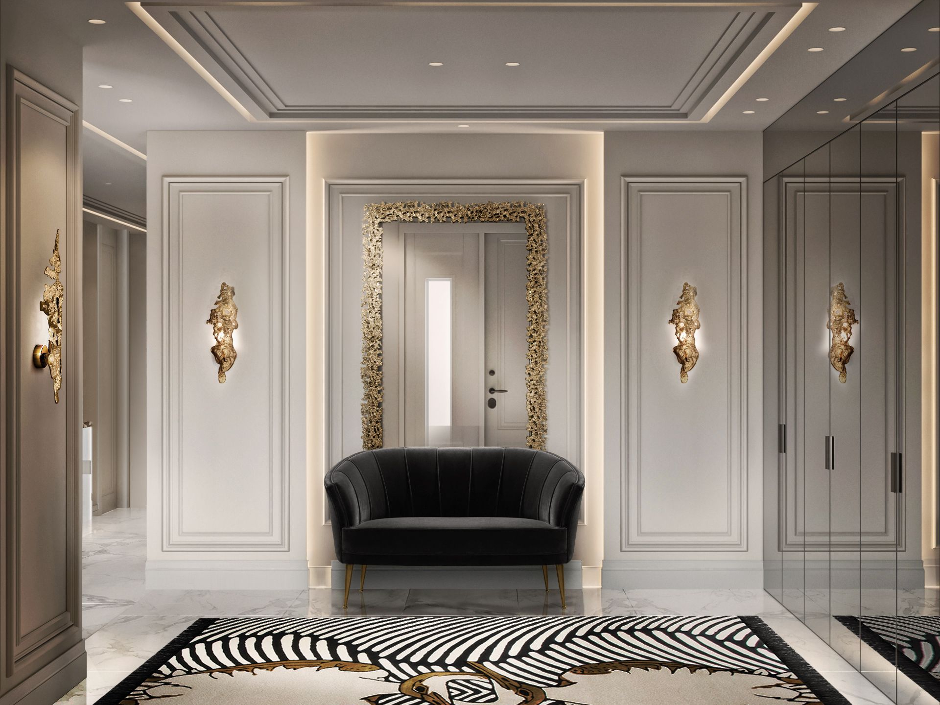 Classic Hallway Design with Illustrous Couple&nbsp;Rug by Rug'Society