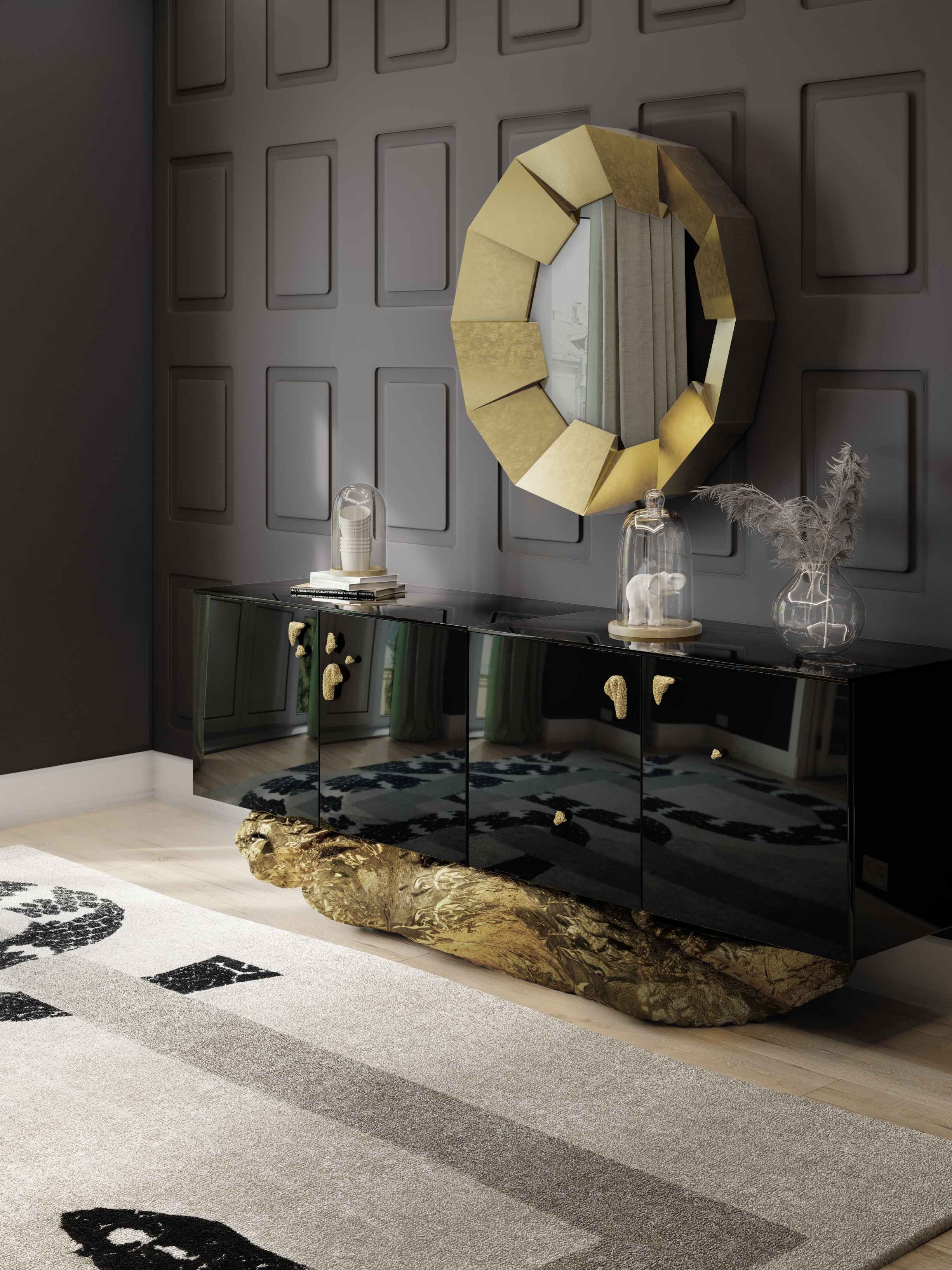 classy modern hallway decor with the magnificent IMPERIAL SNAKE&nbsp;RUG by Rug'Society