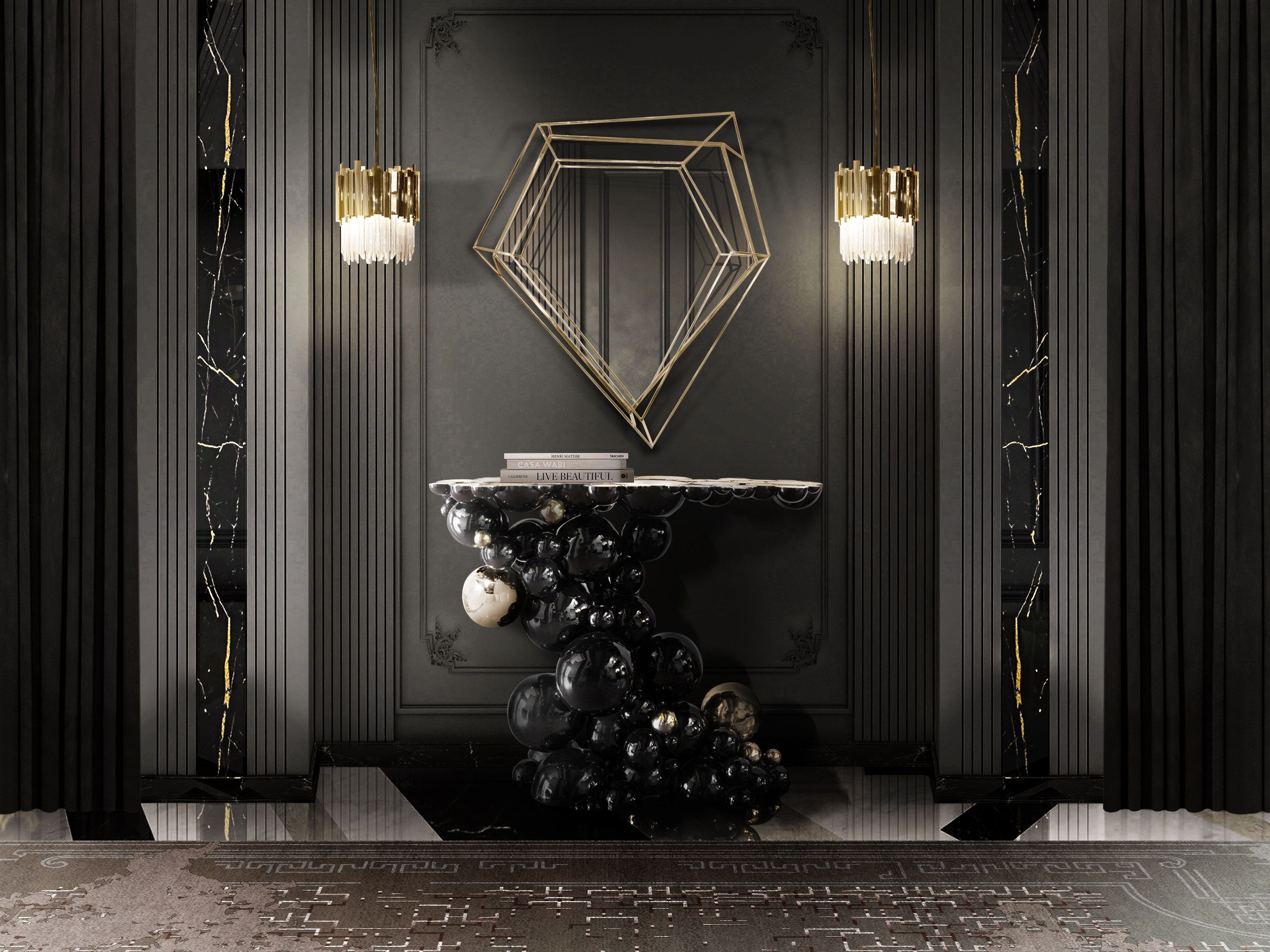 clean modern hallway decor with the gray RUIN&nbsp;RUG by Rug'Society