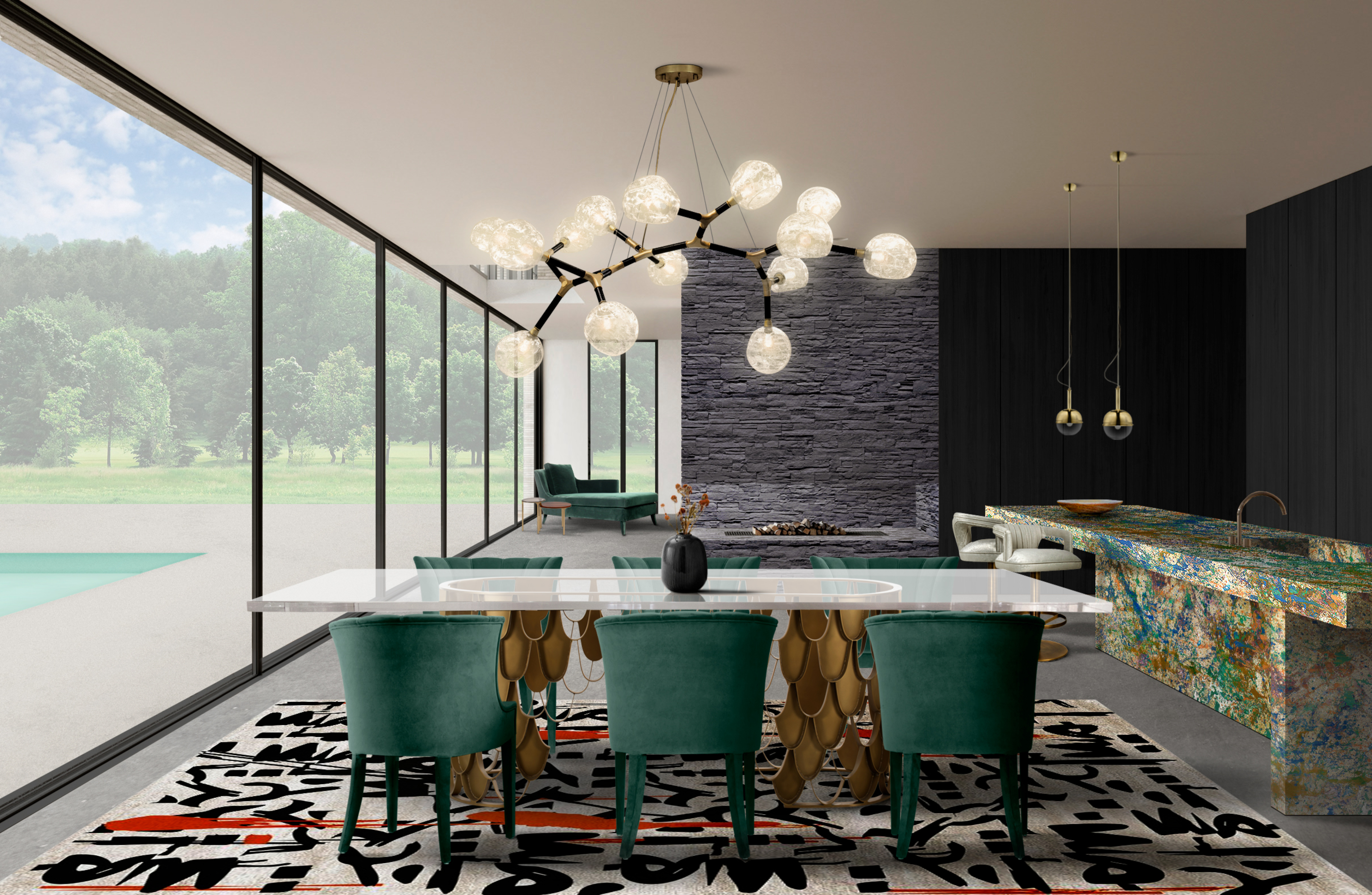 Contemporary dining room with Inkaholic&nbsp;rug by Rug'Society