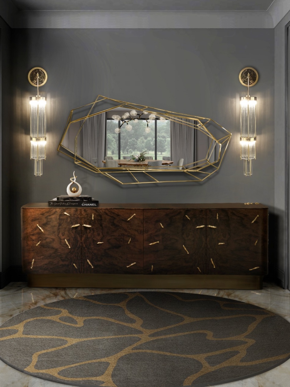 contemporary hallway design with the magnificent CELL ROUND&nbsp;RUG by Rug'Society