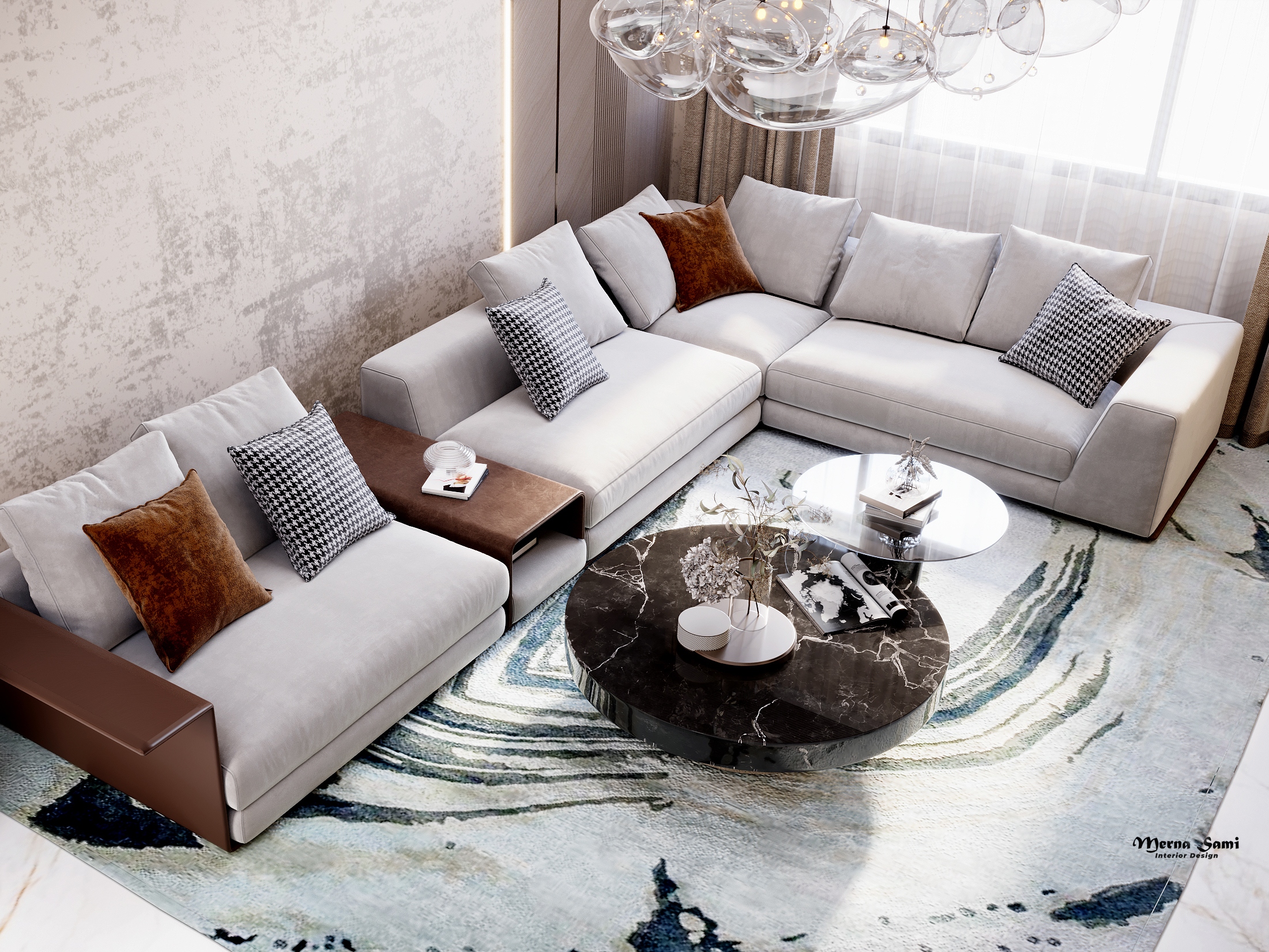 Contemporary living room with agatha&nbsp;rug by Rug'Society