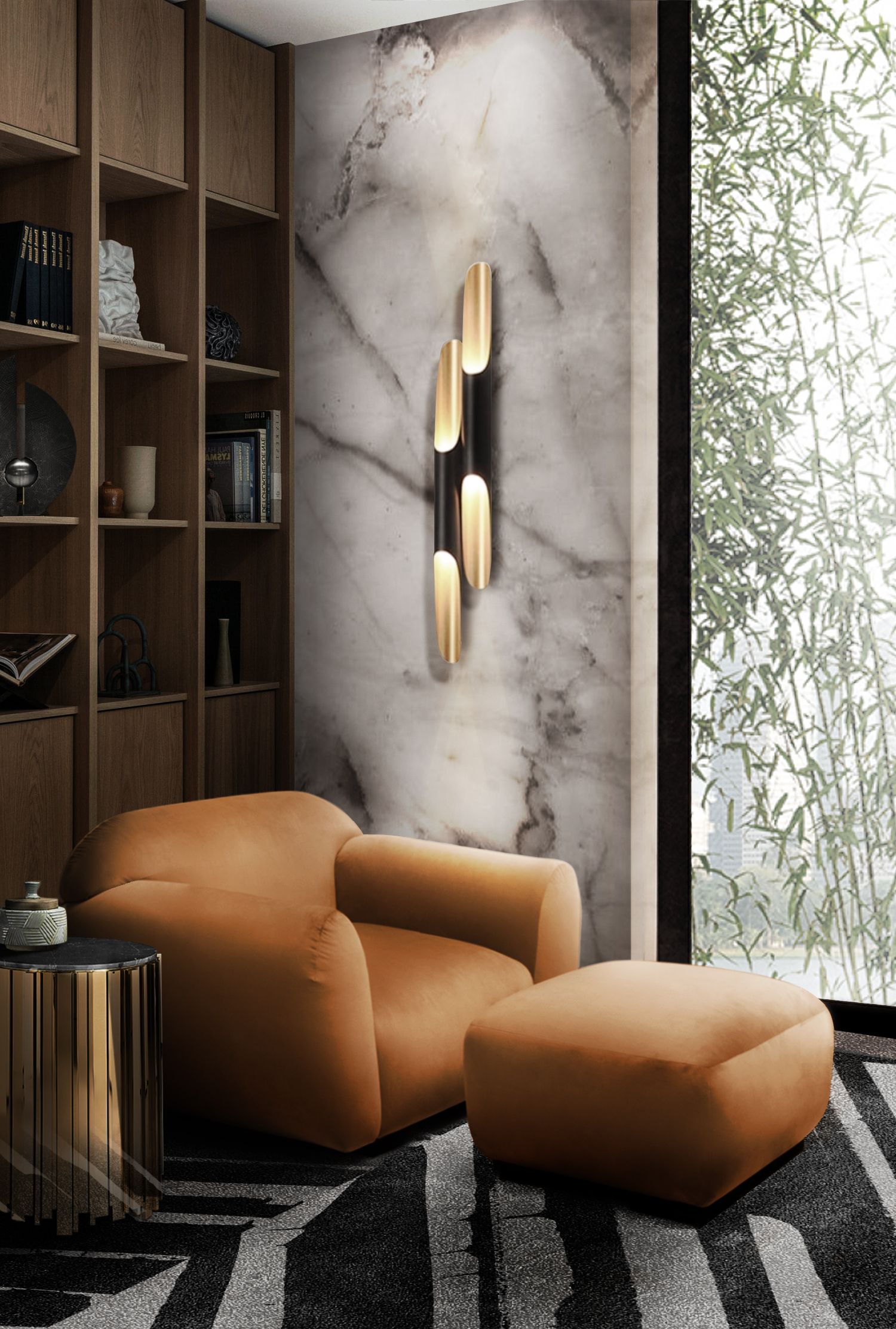 Contemporary Reading Corner With Palm&nbsp;Rug by Rug'Society