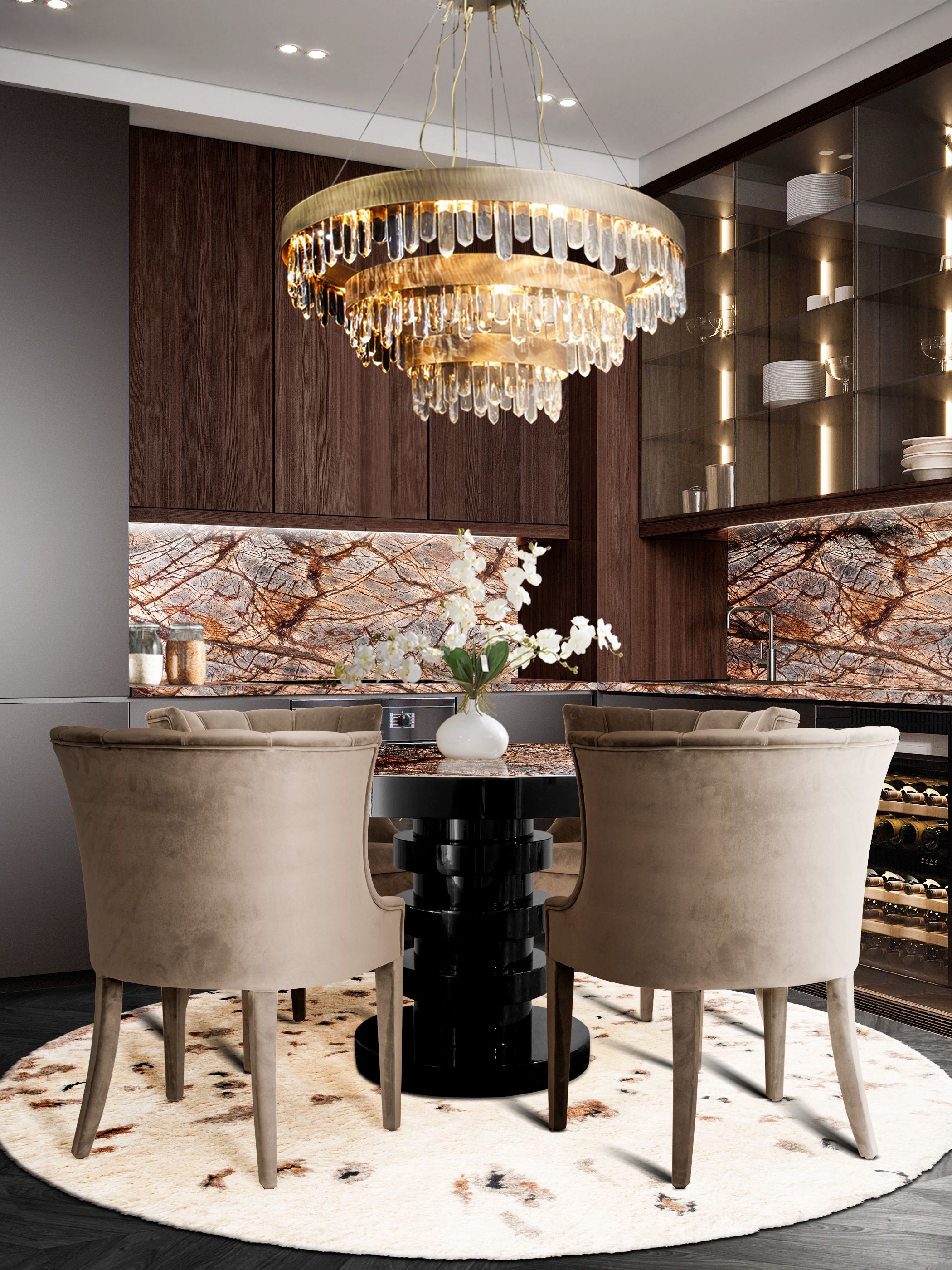 Cozy And Intimate Dining Room With Round Oslo&nbsp;Rug by Rug'Society