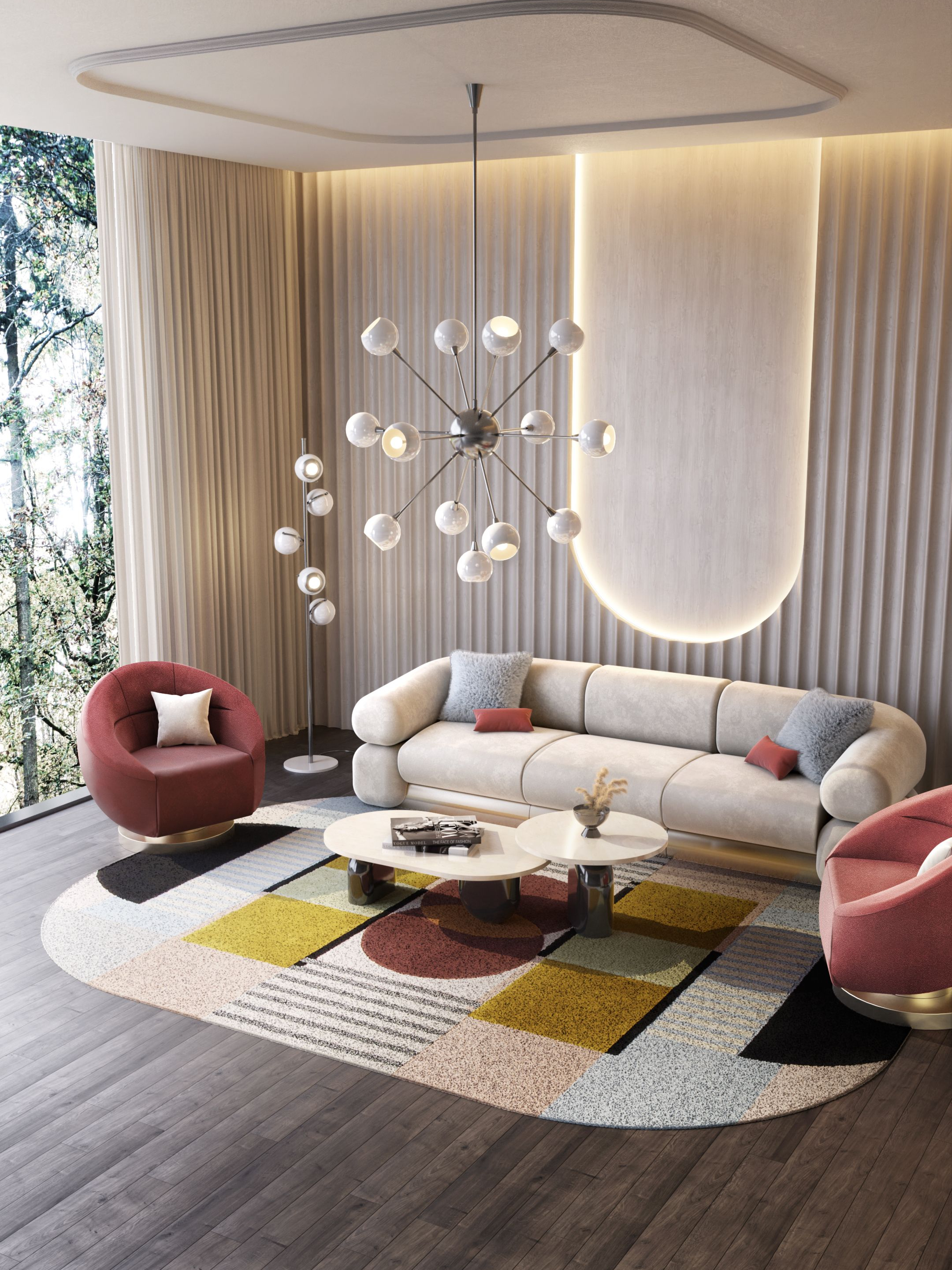 Cozy Living Room with Modified Geometric Isaac&nbsp;Rug by Rug'Society