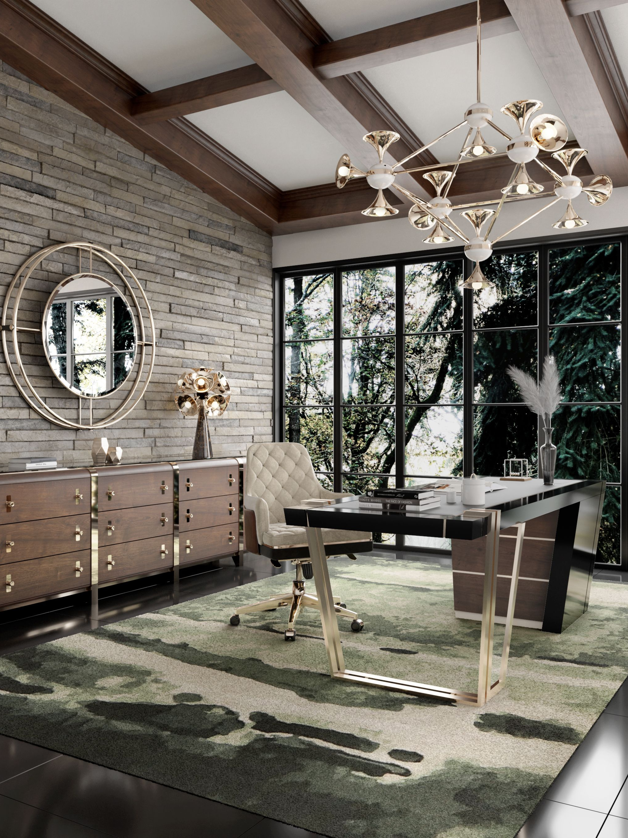 Earth Toned Office Space with Möos&nbsp;Rug by Rug'Society