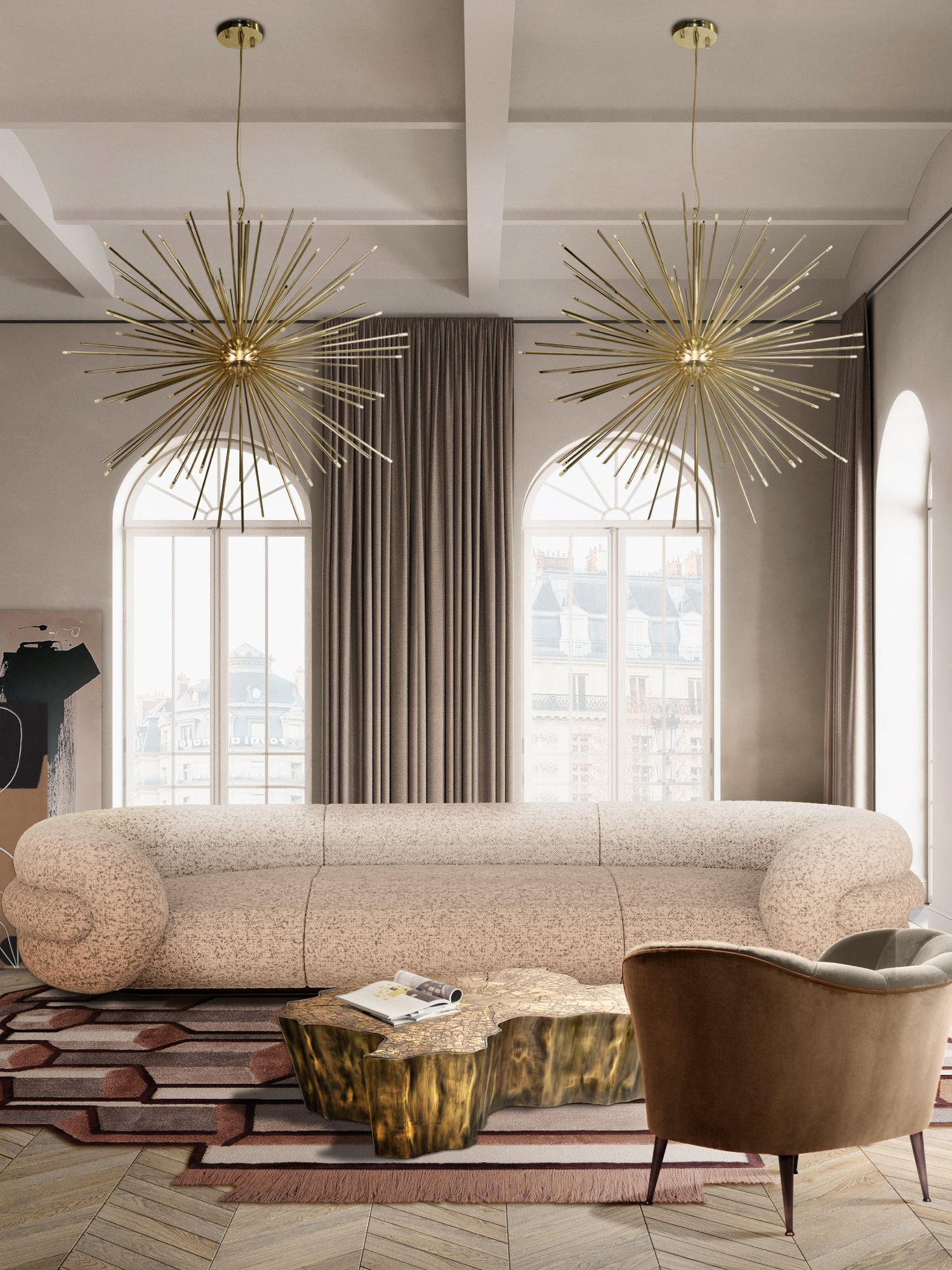 Eclectic and Well-rounded Living Room with Lucy&nbsp;Rug by Rug'Society