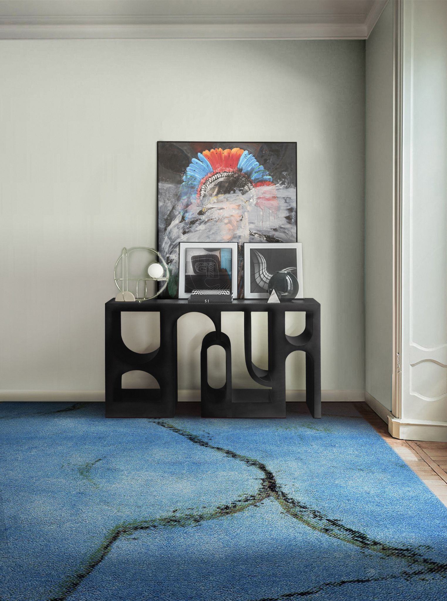 Eclectic Hallway With Miró Handmade&nbsp;Rug by Rug'Society