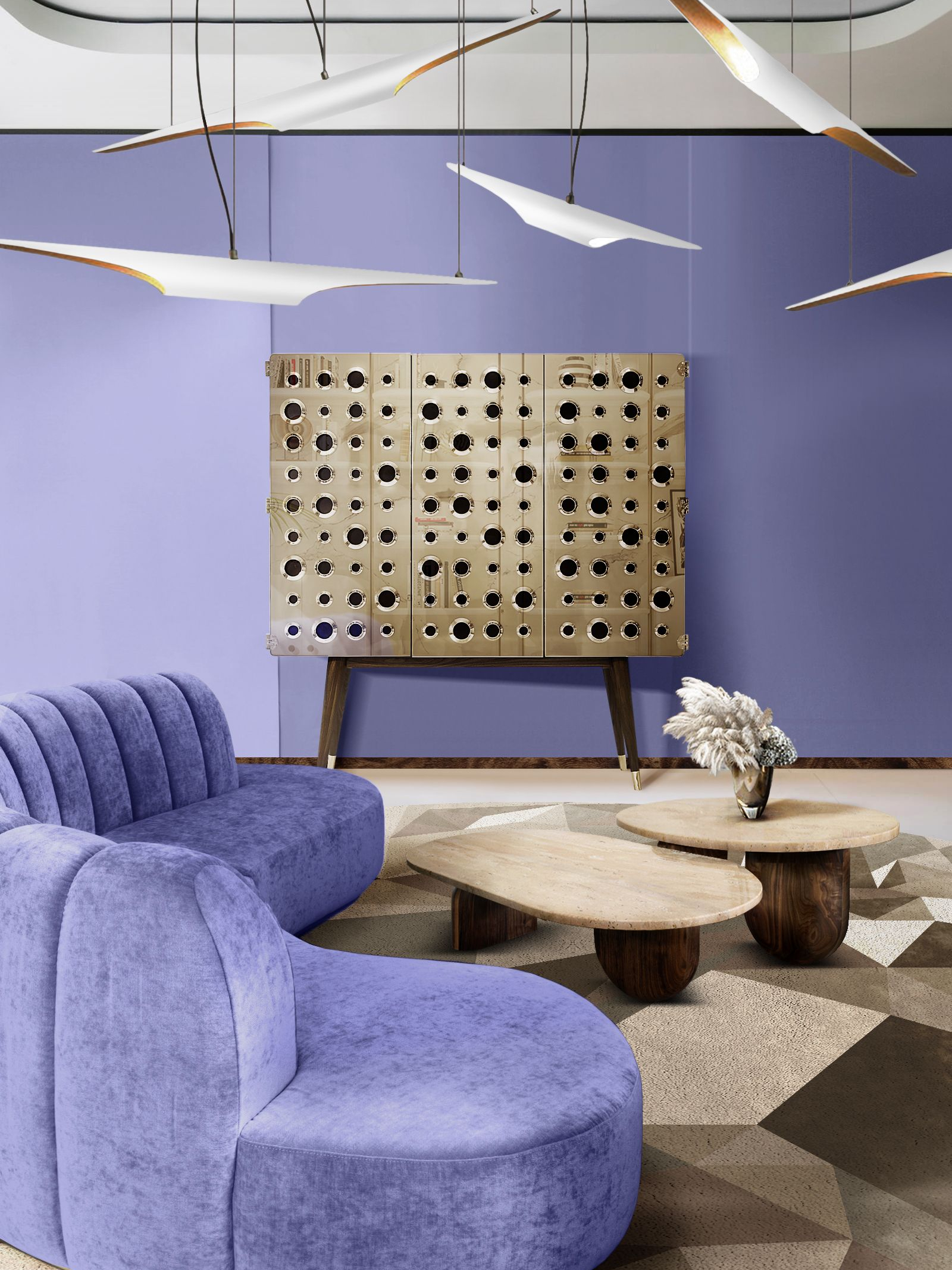 Eclectic Living Room with Geometric Diamond&nbsp;Rug by Rug'Society