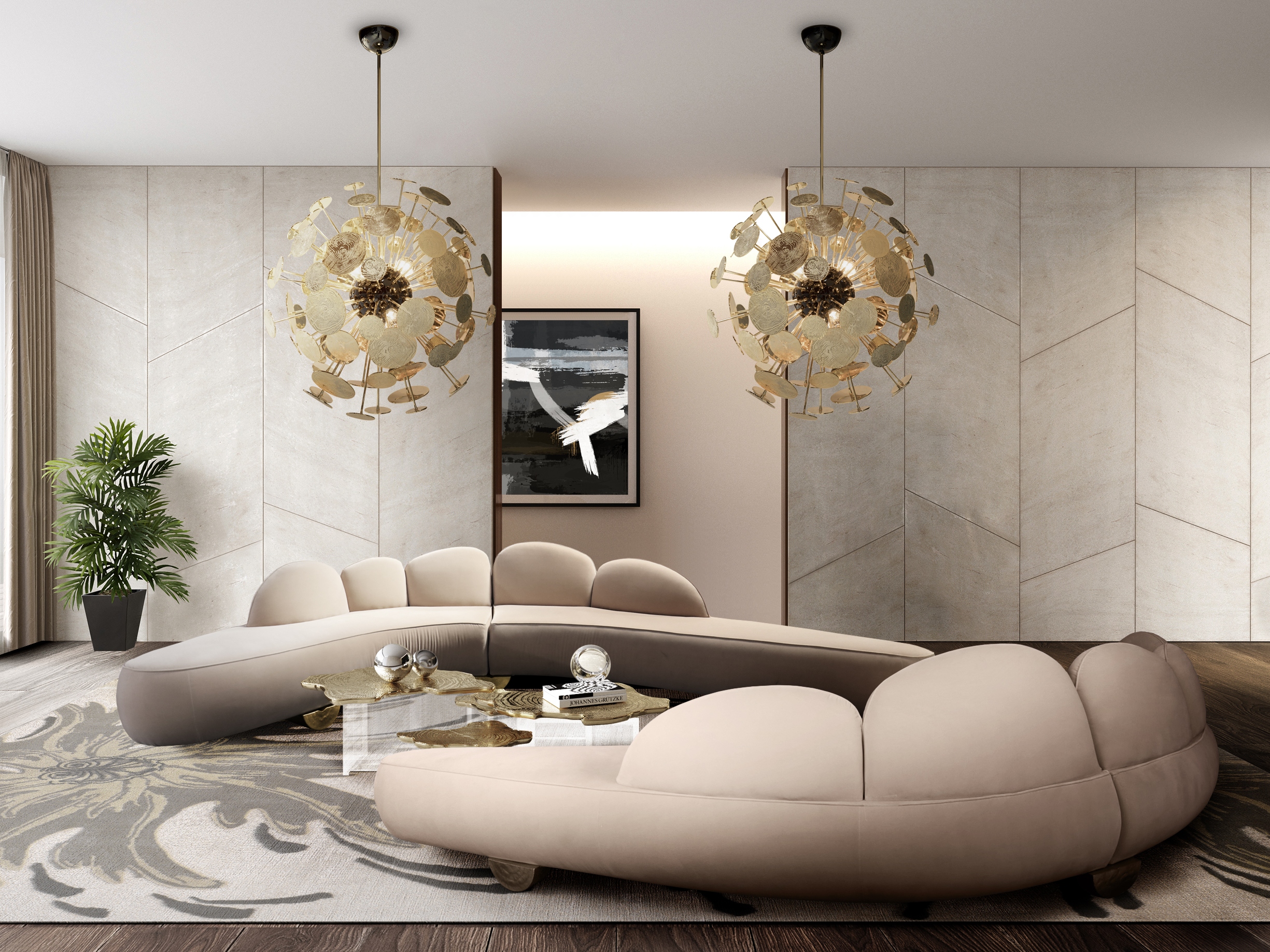 Elegant and Comfortable Contemporary Living Room Design With Neptuno&nbsp;Rug by Rug'Society