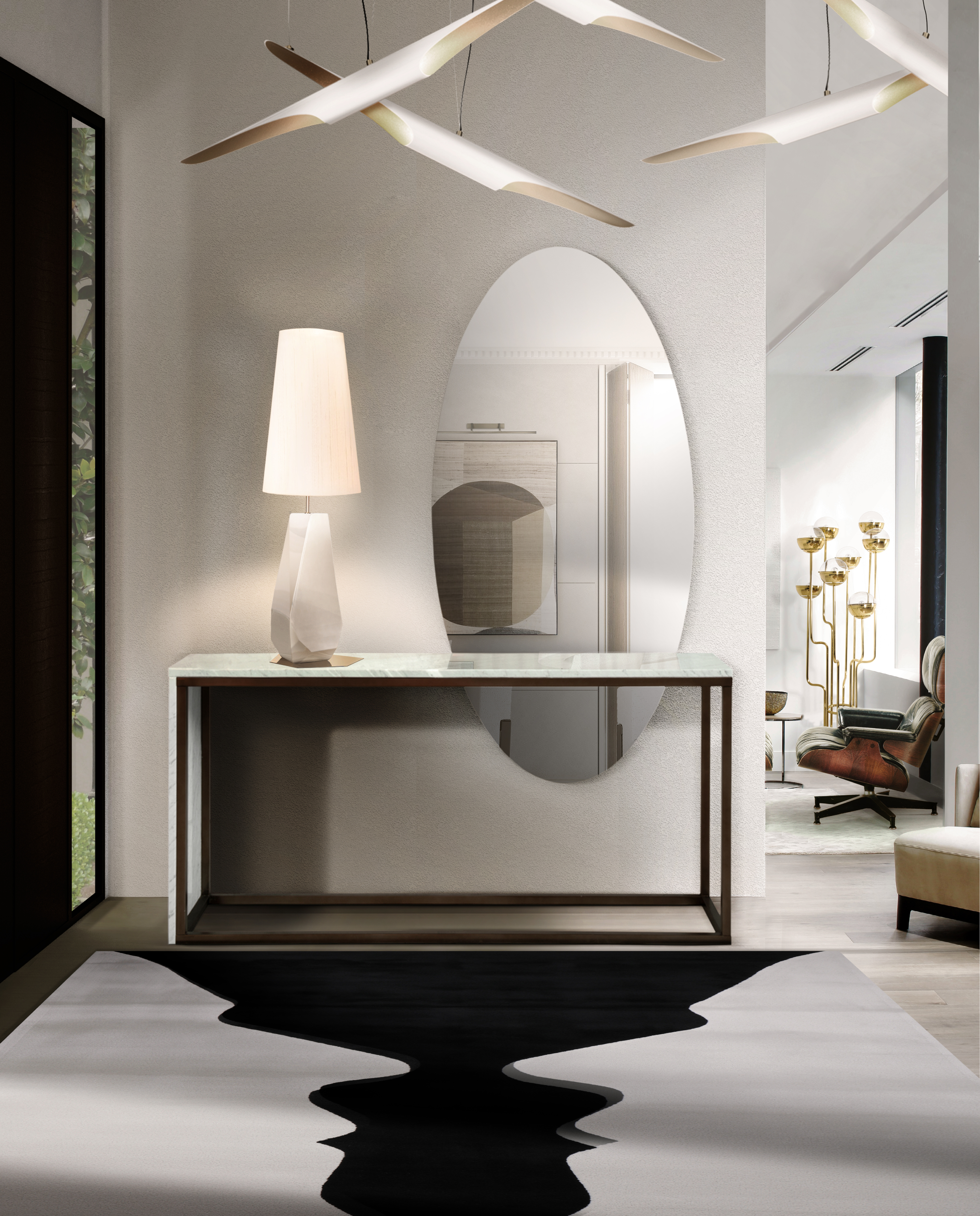 Elegant and contemporary entryway with classic Vase&nbsp;rug by Rug'Society