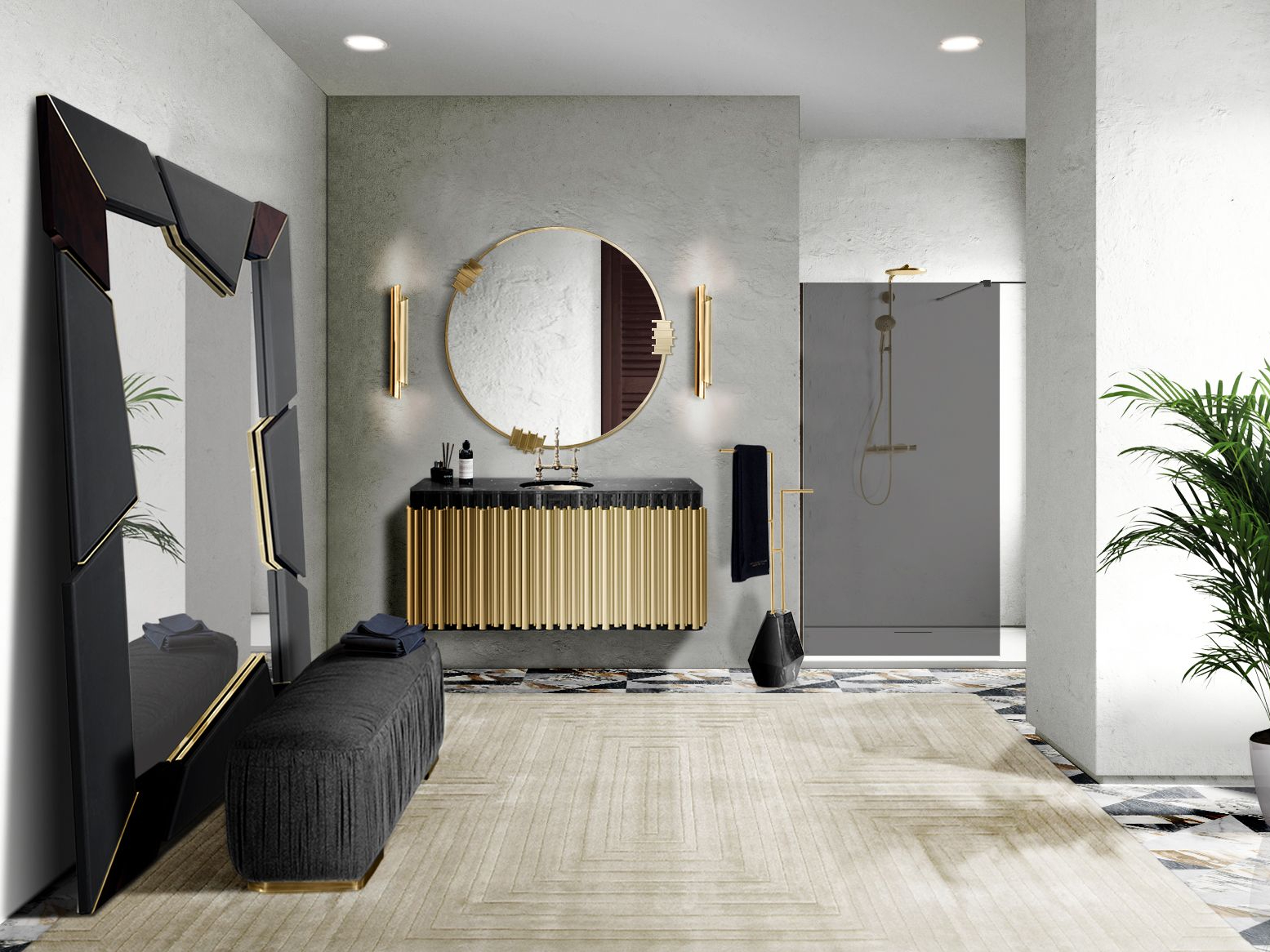Elegant and Luxurious Bathroom Decor With White Garden&nbsp;Rug by Rug'Society