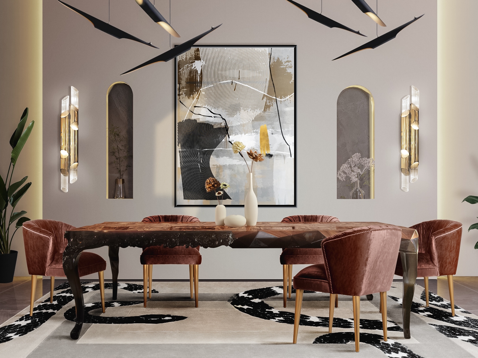 Elegant Dining Room Ambiance With The IMPERIAL SNAKE&nbsp;RUG by Rug'Society