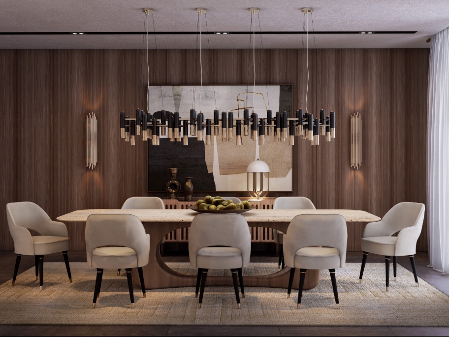Elegant Mid-Century Dining Room With White Garden&nbsp;Rug by Rug'Society