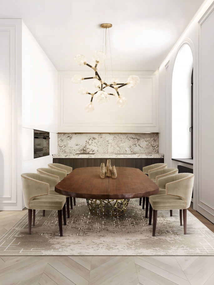 Elegant Modern Dining Room With Ruin&nbsp;Rug by Rug'Society