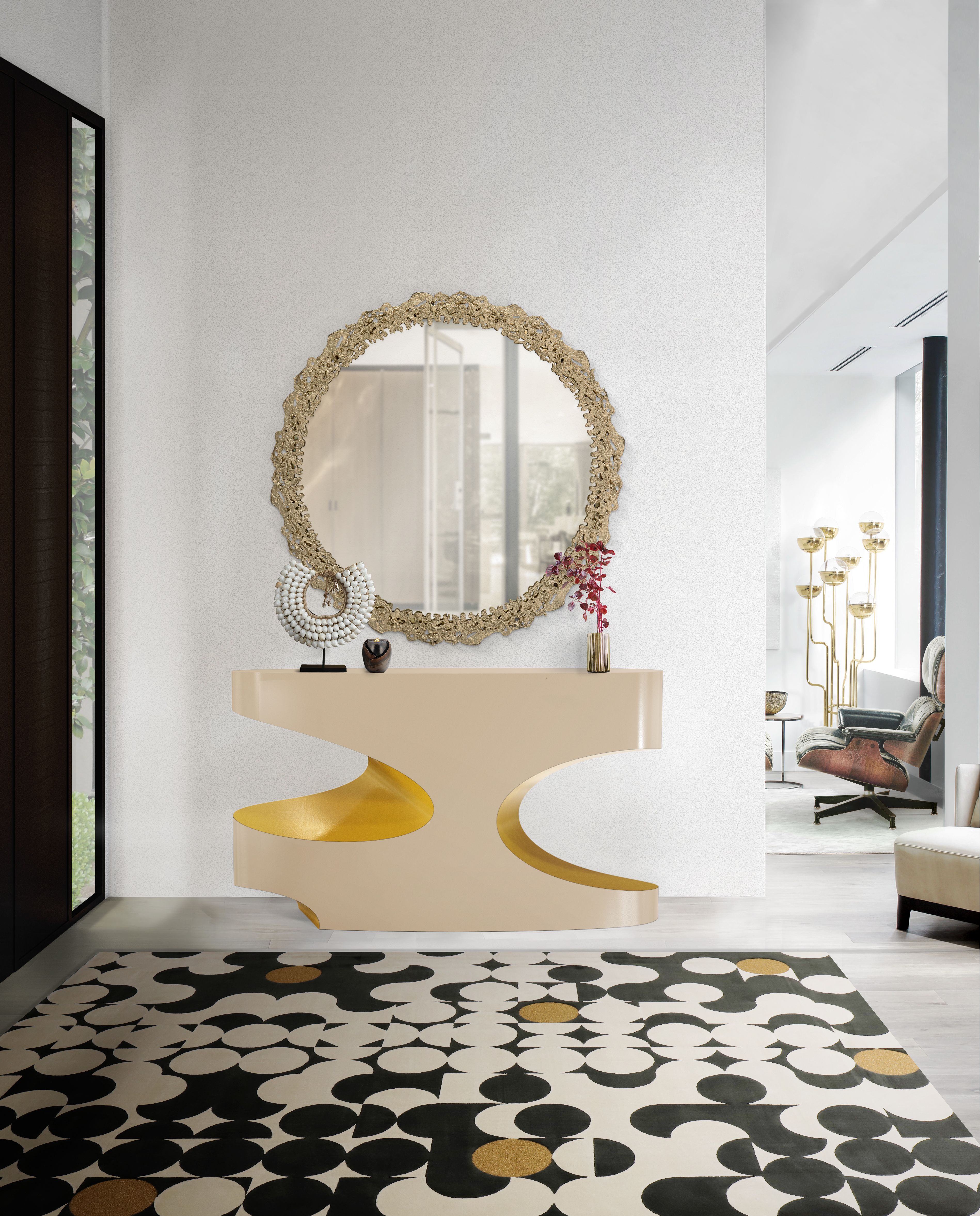 Entryway With Earth Tones And Yarsa&nbsp;Rug by Rug'Society