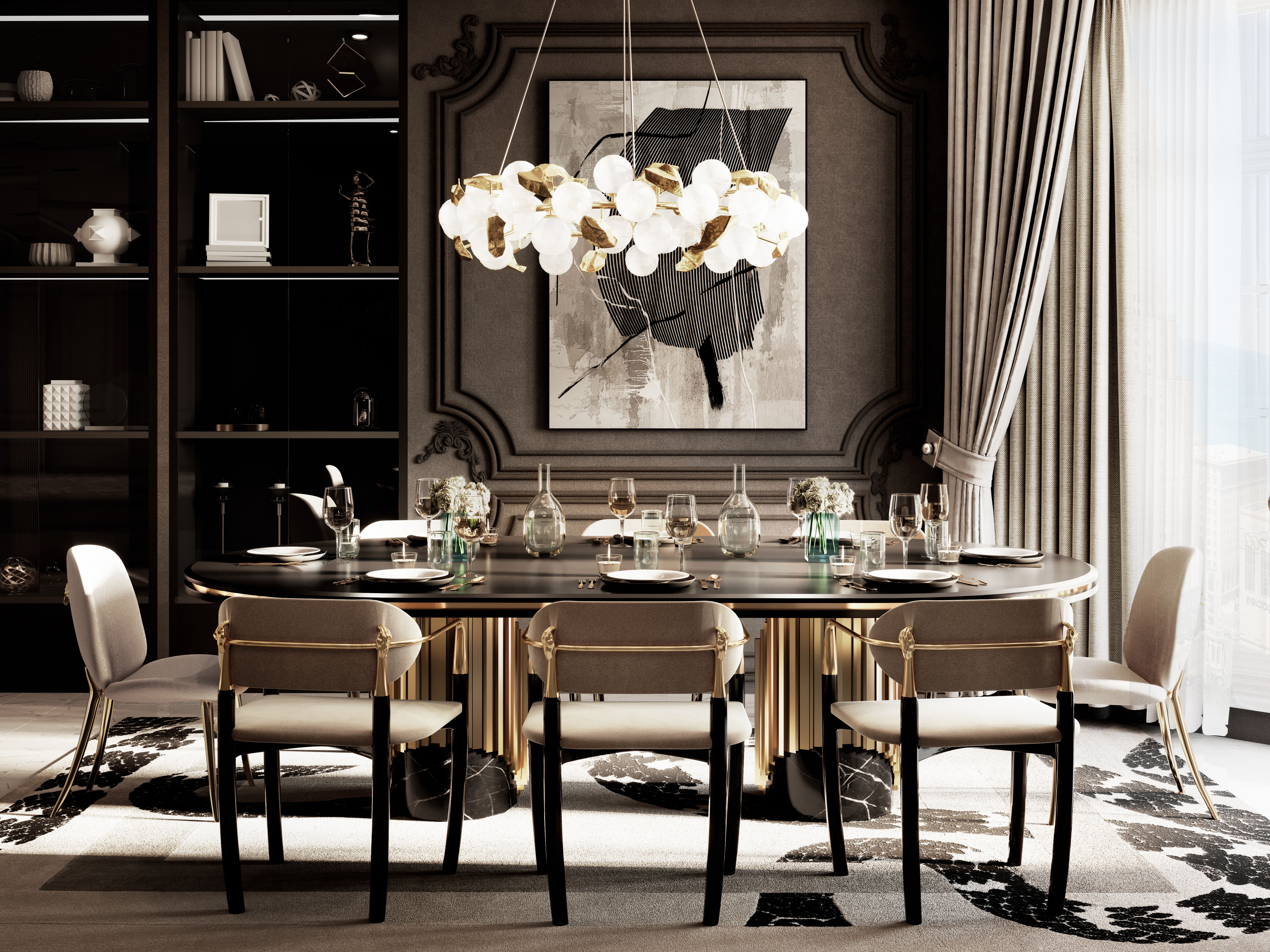 Exquisite, Luxurious Dining Room with Unique Imperial Snake&nbsp;Rug by Rug'Society