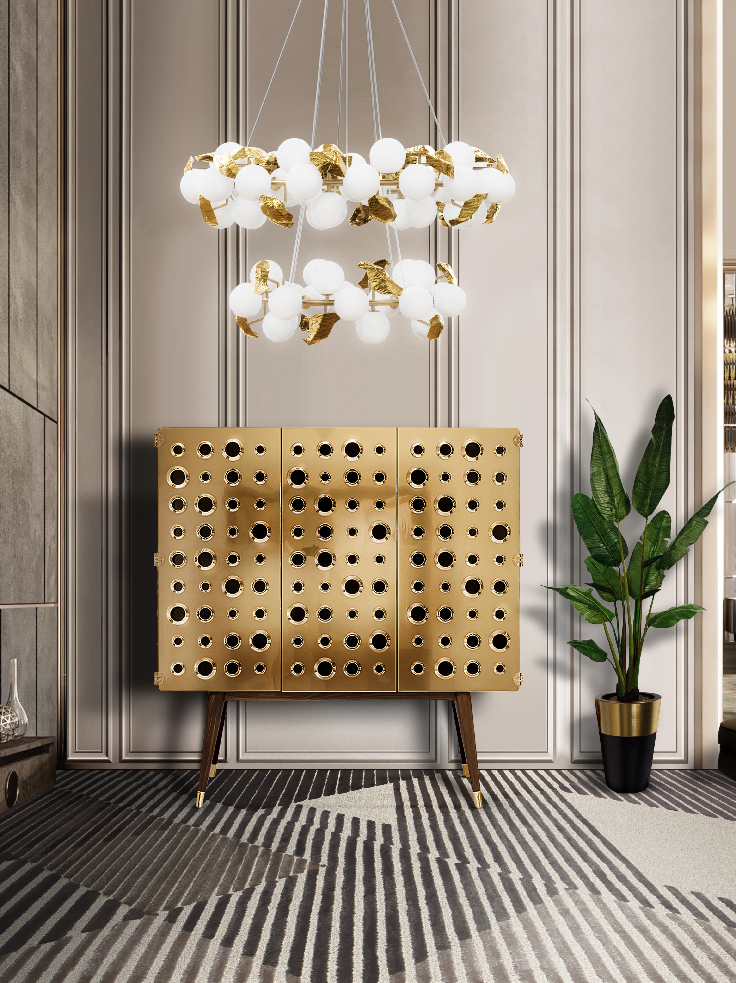 geometric AIR RUG complements this modern hallway&nbsp;décor by Rug'Society