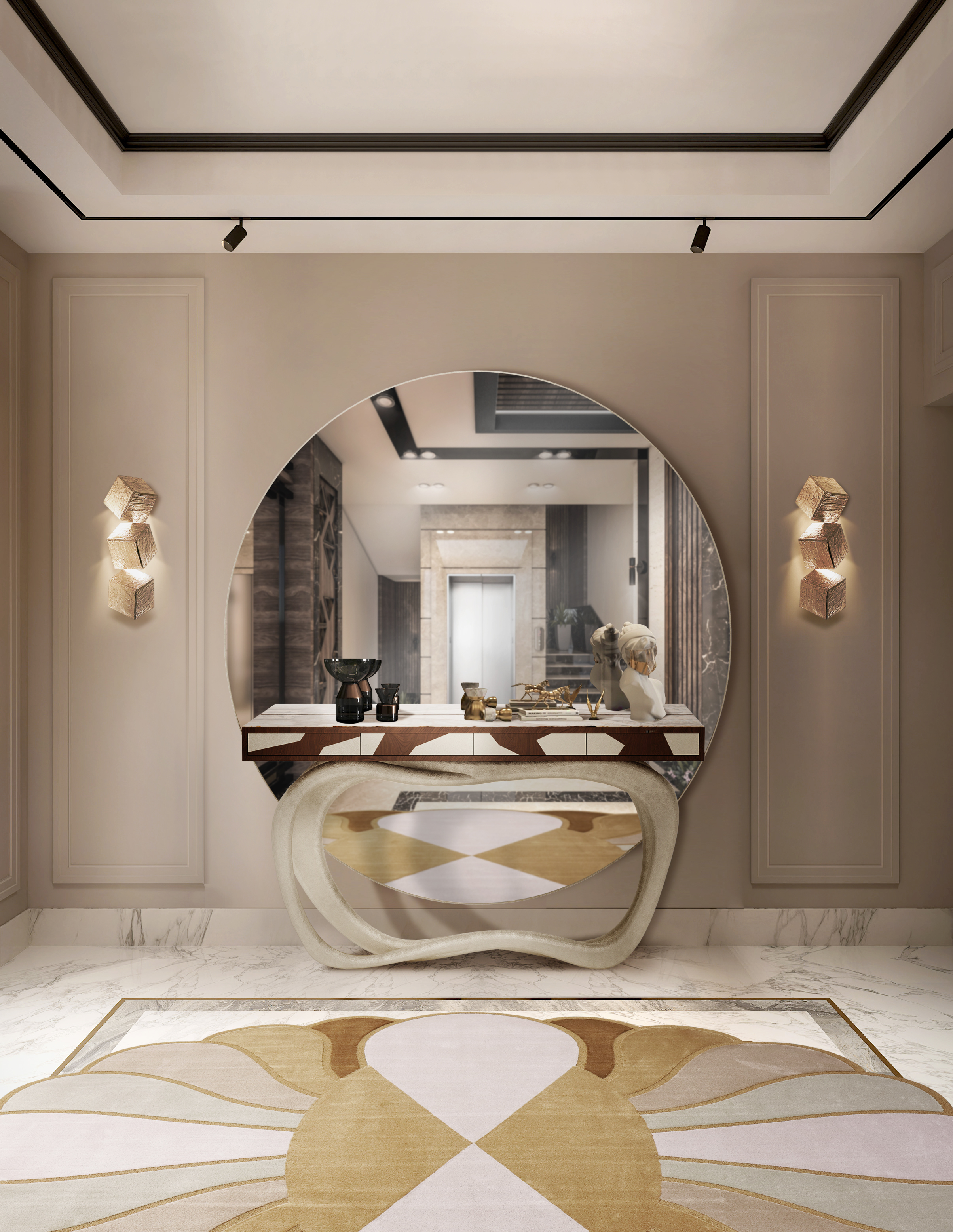 Glamorous and contemporary hallway with Mermaid&nbsp;rug by Rug'Society