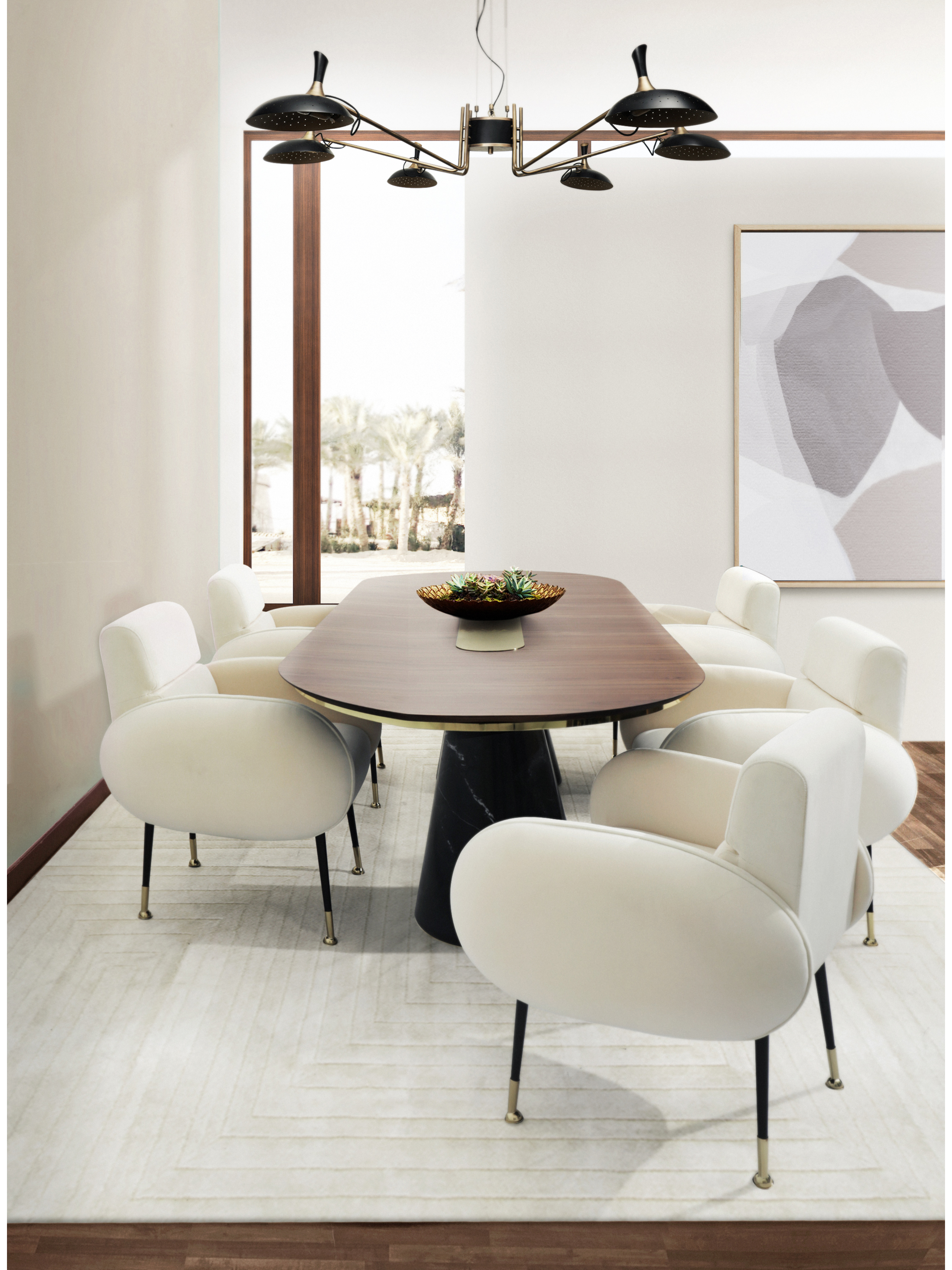Glamorous dining room with the neutral White Garden&nbsp;rug by Rug'Society