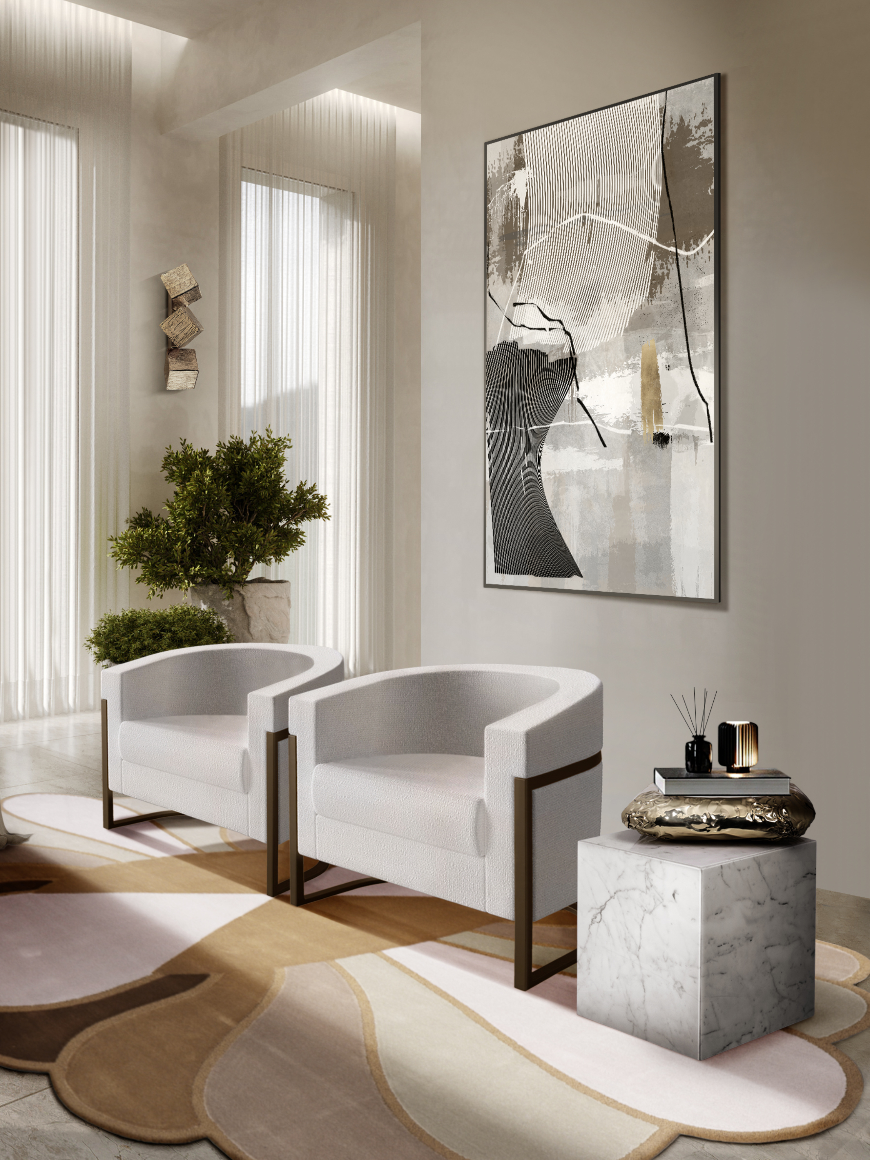 Glamorous living room with the elagant Mermaid&nbsp;rug by Rug'Society