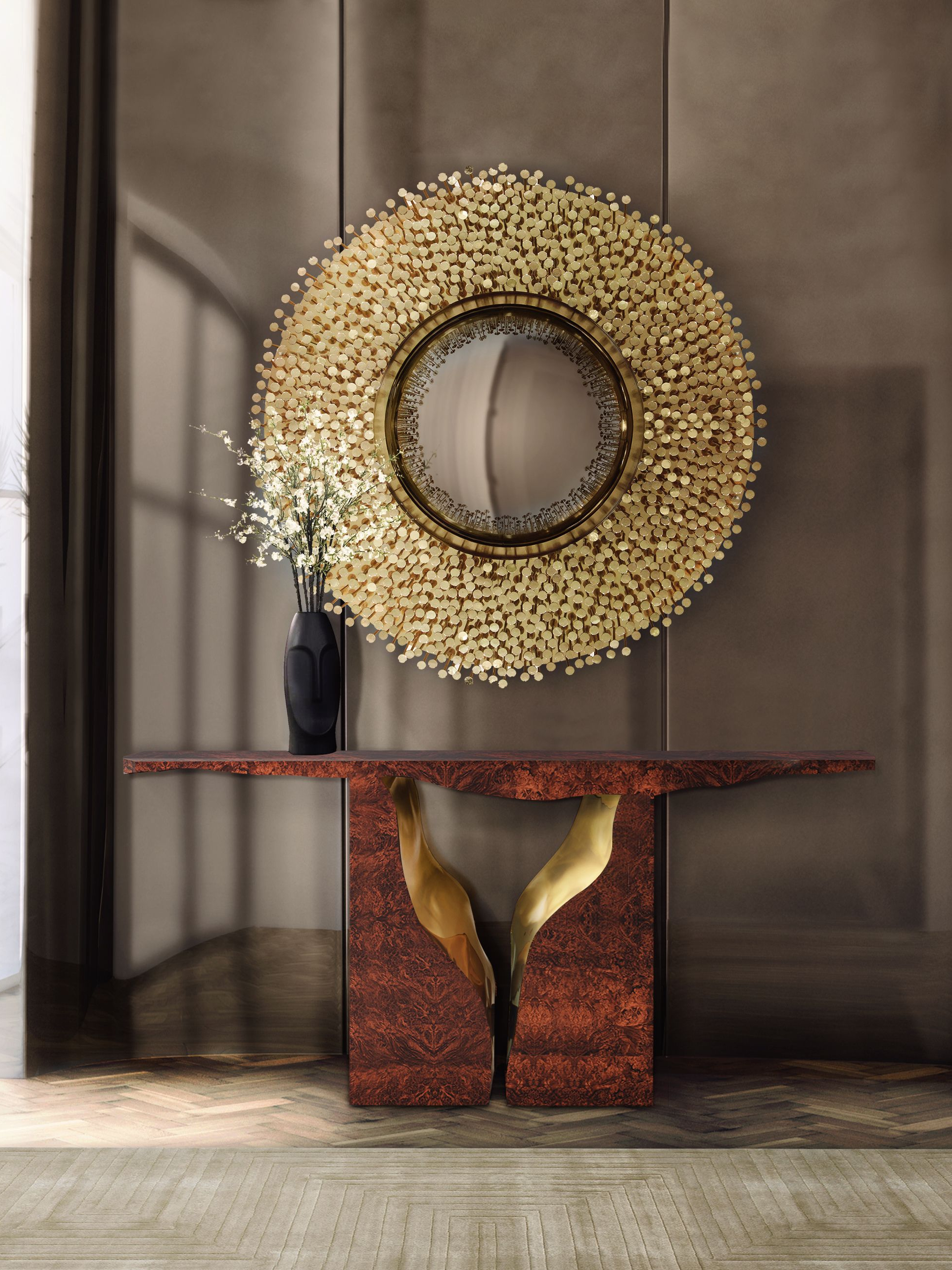 Golden Hallway Design with the White Garden&nbsp;Rug by Rug'Society