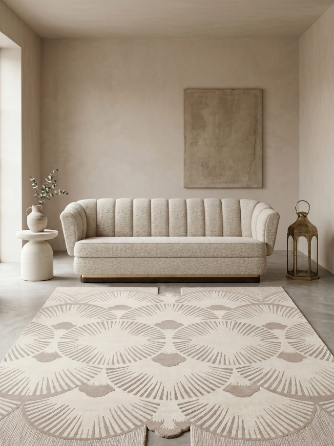Grey Living Room With Deco Square Rug - Rug'Society