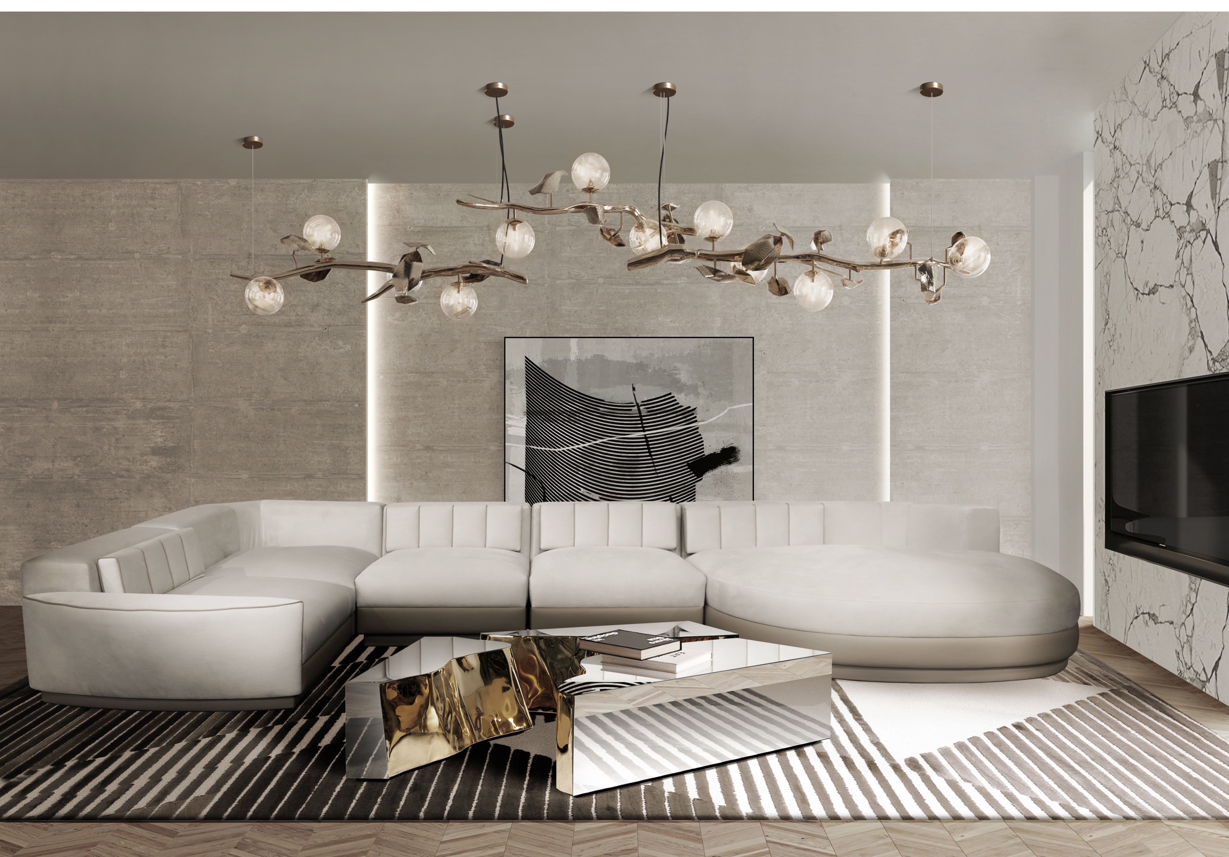 High-end and contemporary living room with Air&nbsp;rug by Rug'Society