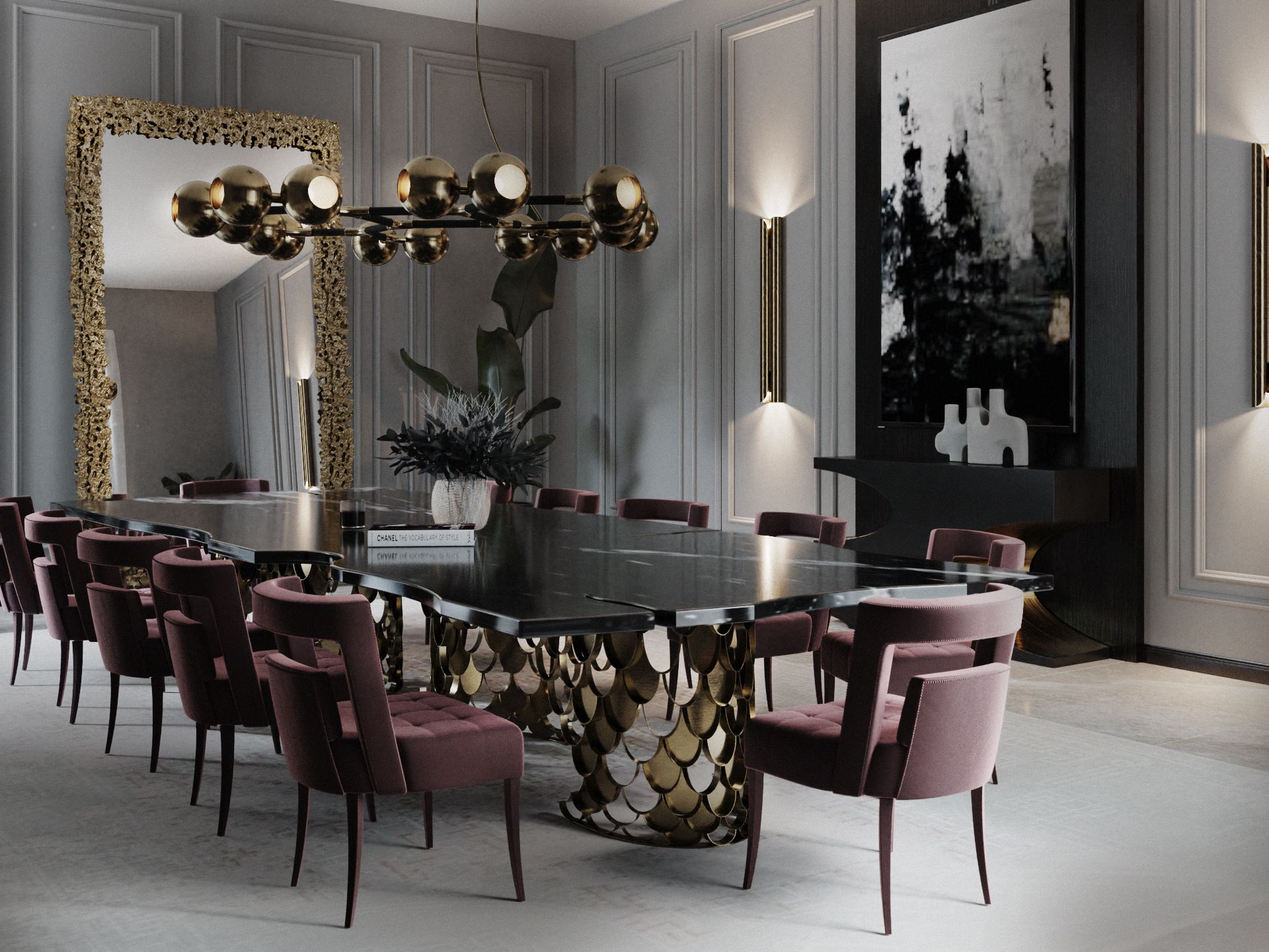 High-end Classic Dining Room Design with the Abstract Ruin&nbsp;Rug by Rug'Society