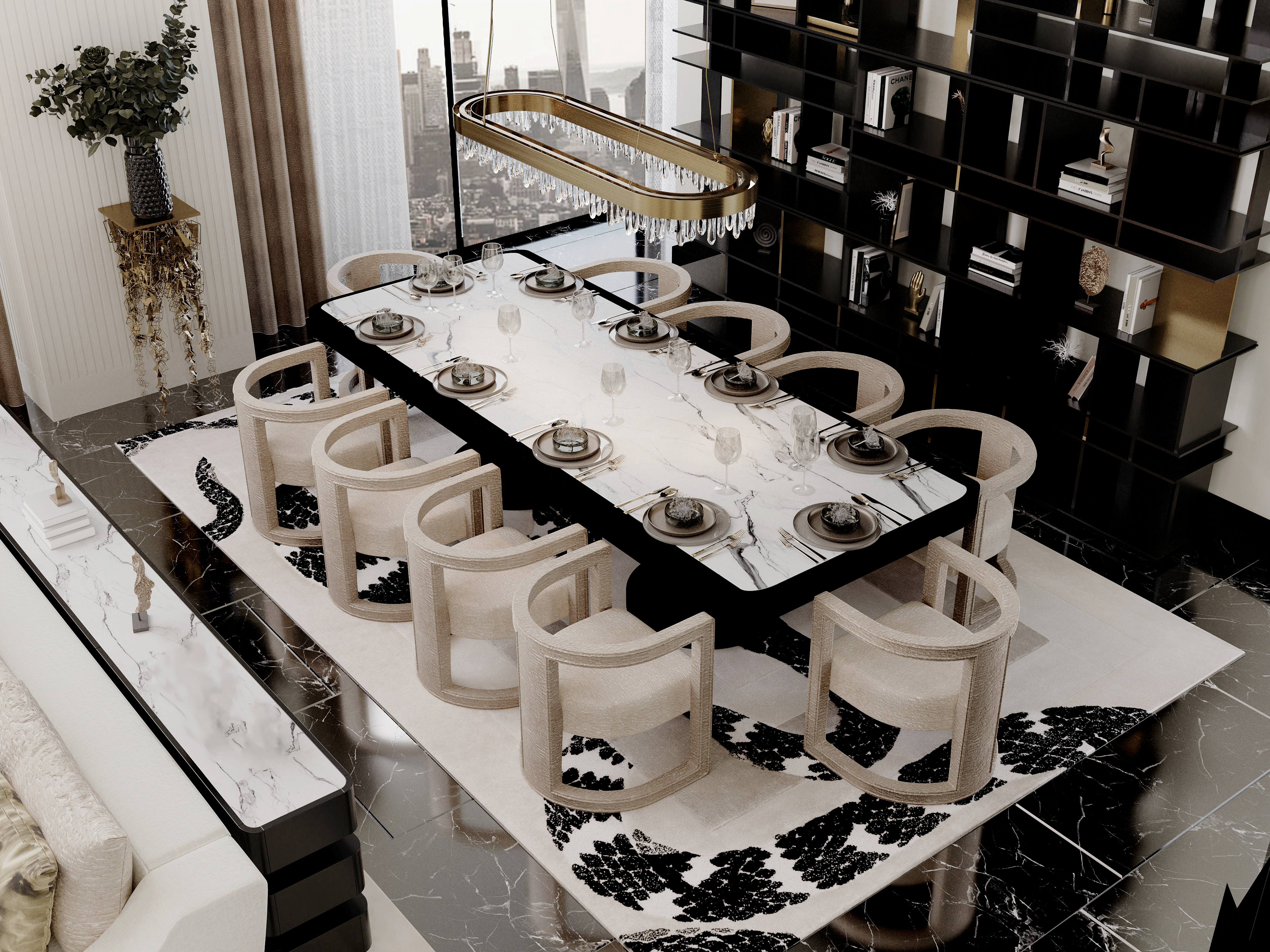 High-end Dining room with the Imperial Snake&nbsp;Rug by Rug'Society