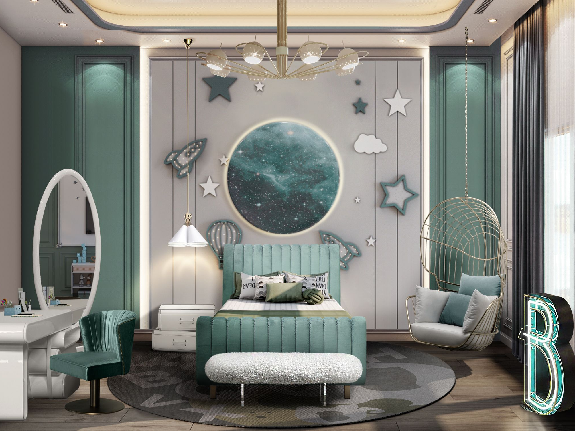 High-end Eclectic Children's Bedroom with The Elephant's Spell&nbsp;Rug by Rug'Society