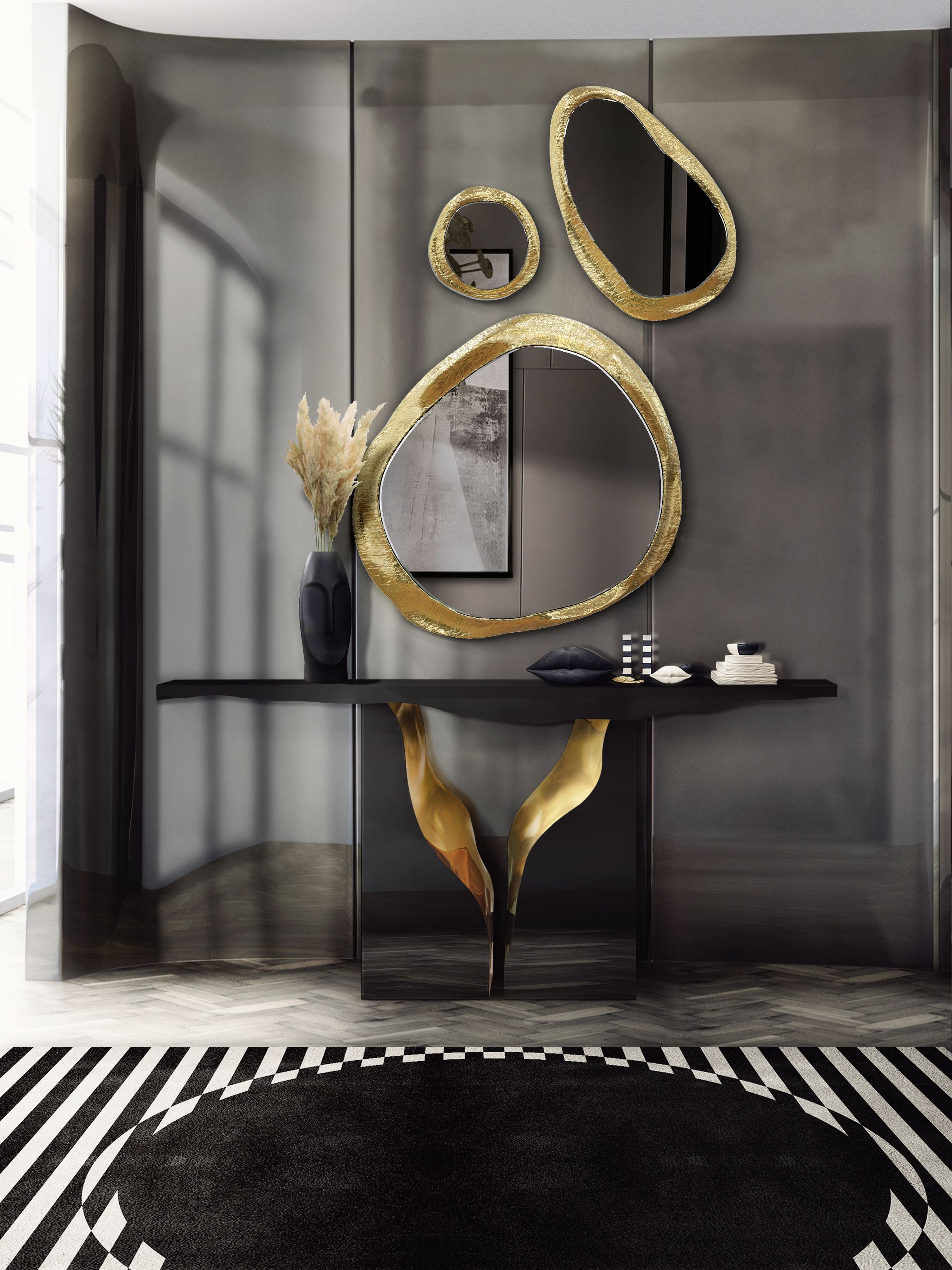 High-end Hallway Design with Ocli Geometric&nbsp;Rug by Rug'Society