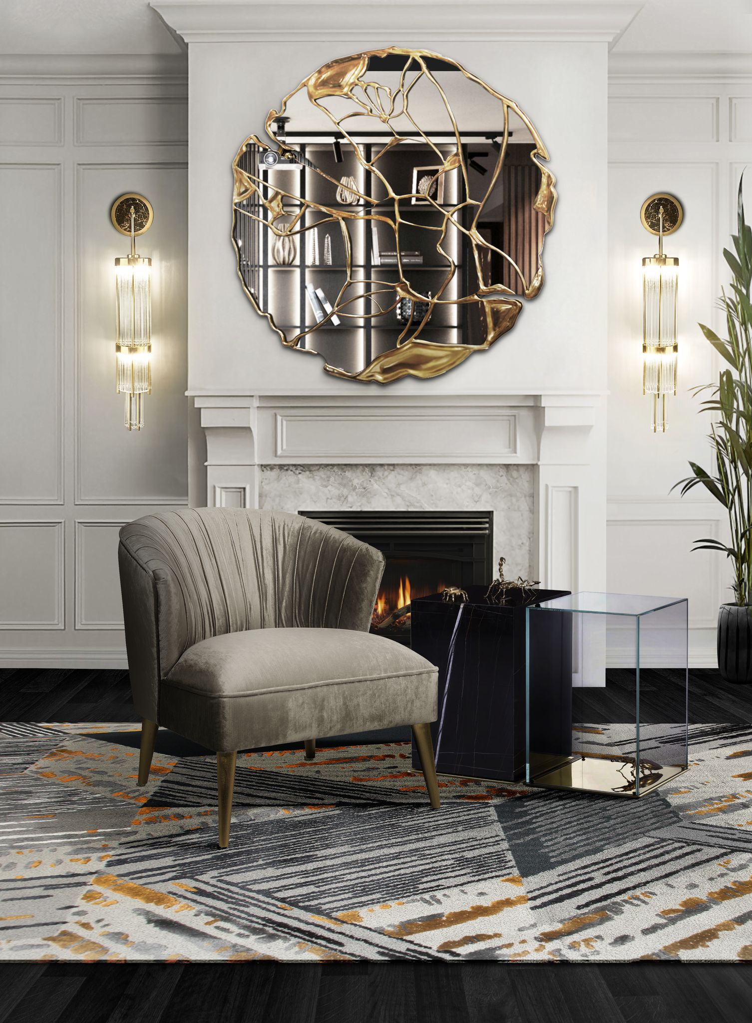 Illuminating and Grey Living Room With Xisto&nbsp;Rug by Rug'Society