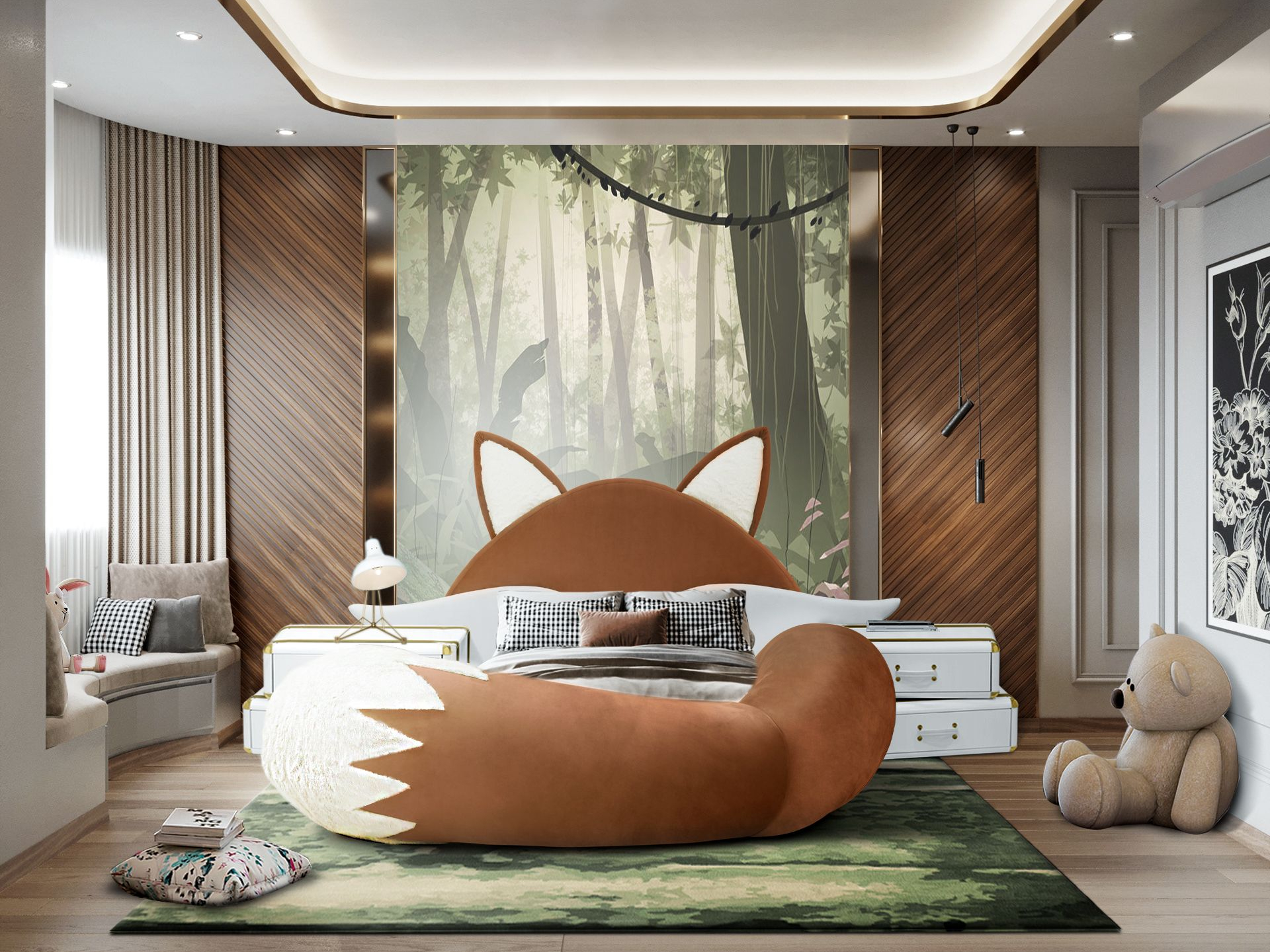 Kid's Bedroom With Nature Inspirations and Möos Natural&nbsp;Rug by Rug'Society