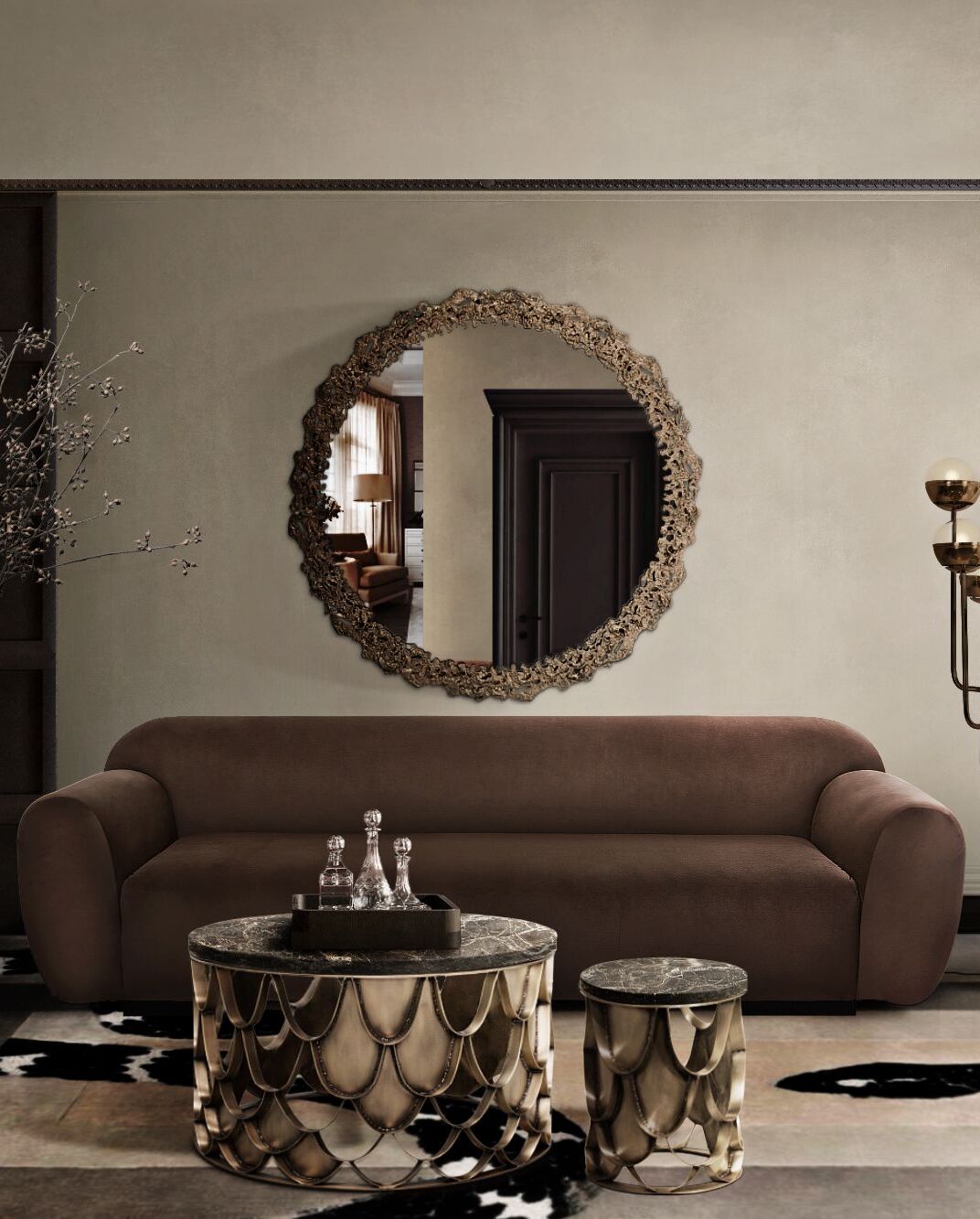Living Room With Earth Tones And The Imperial Snake&nbsp;Rug by Rug'Society