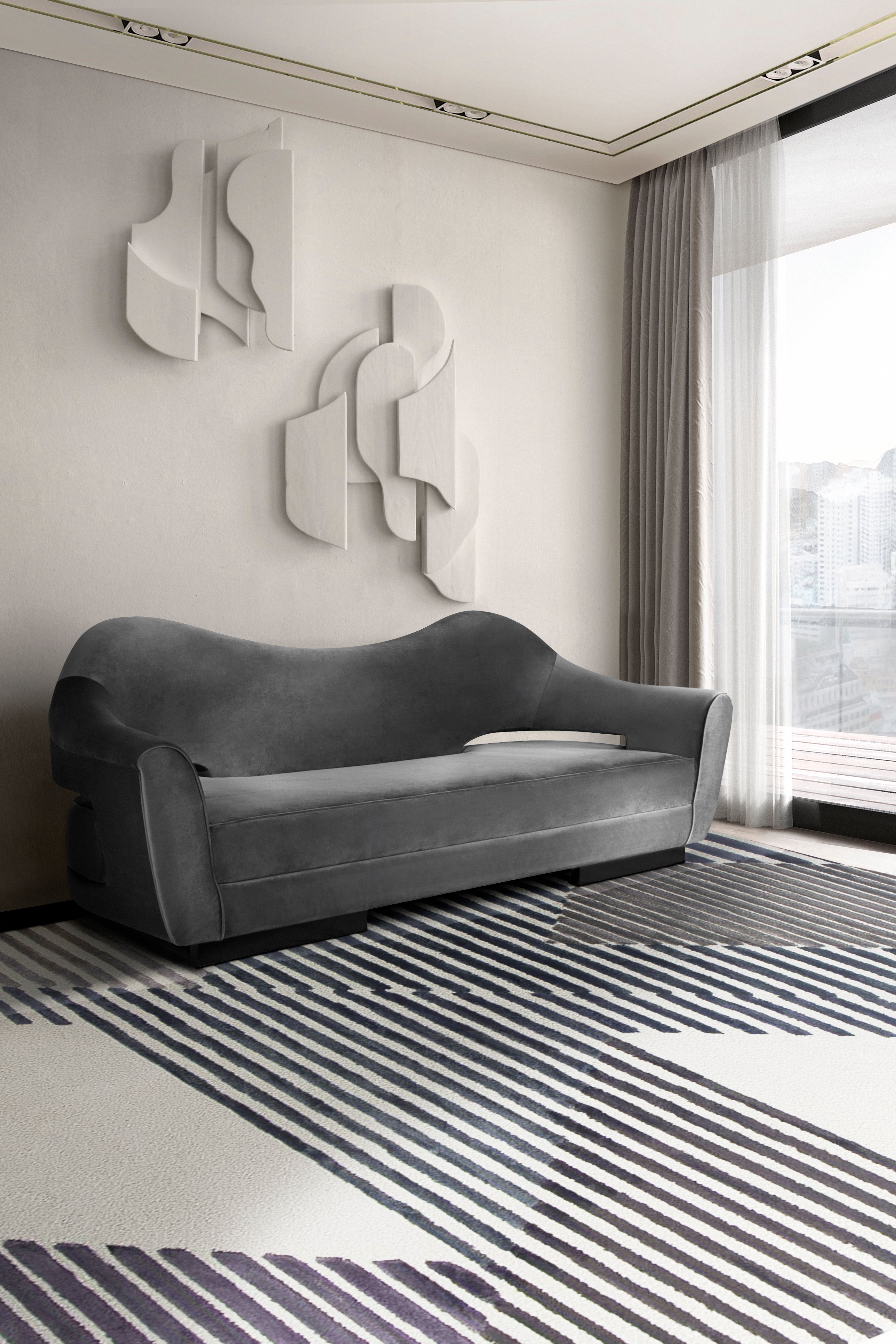 Living Room With Ultimate Gray And Air Geometric&nbsp;Rug by Rug'Society