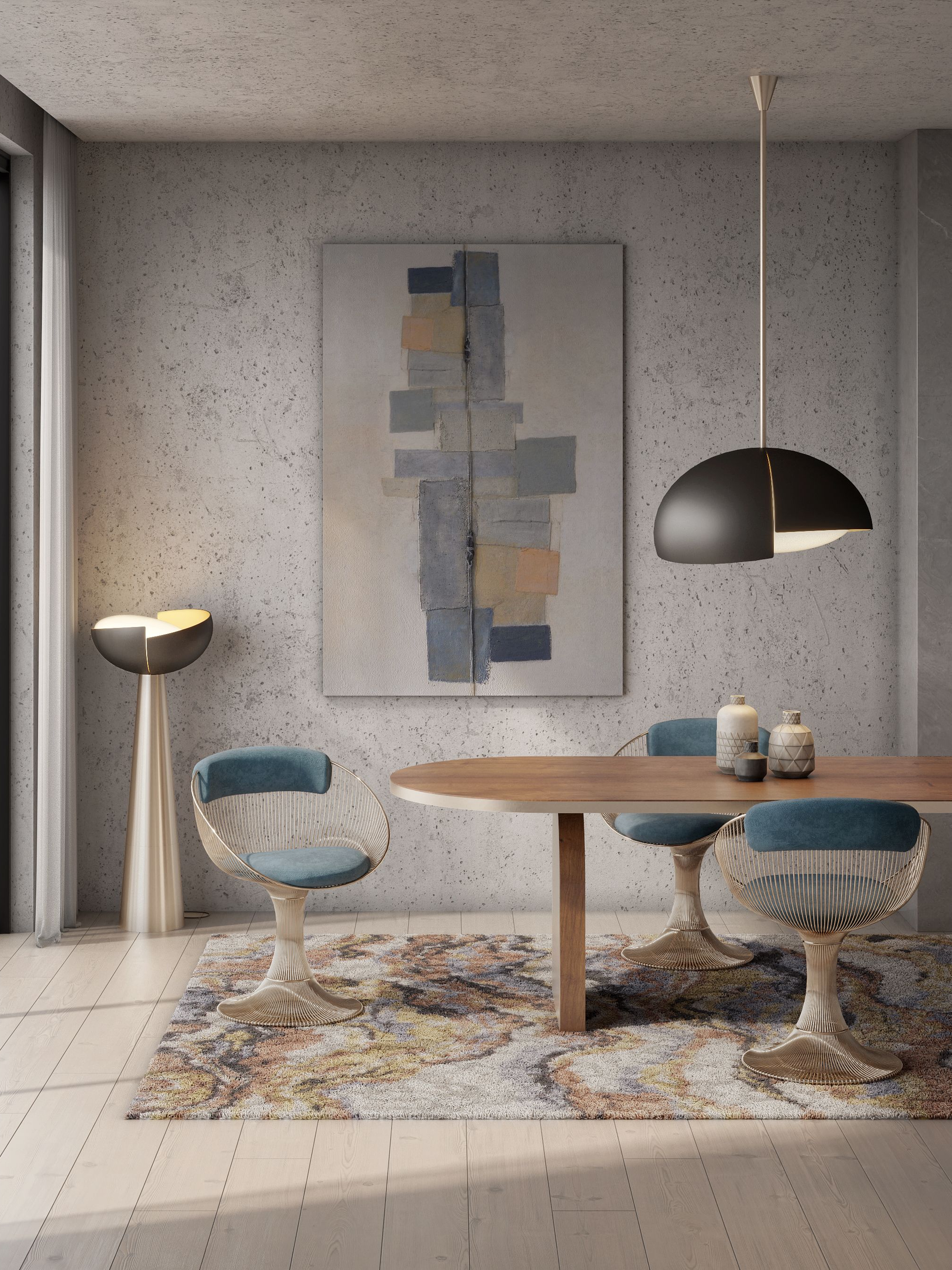 Lovely Mid-Century Dining Room With La Land&nbsp;Rug by Rug'Society