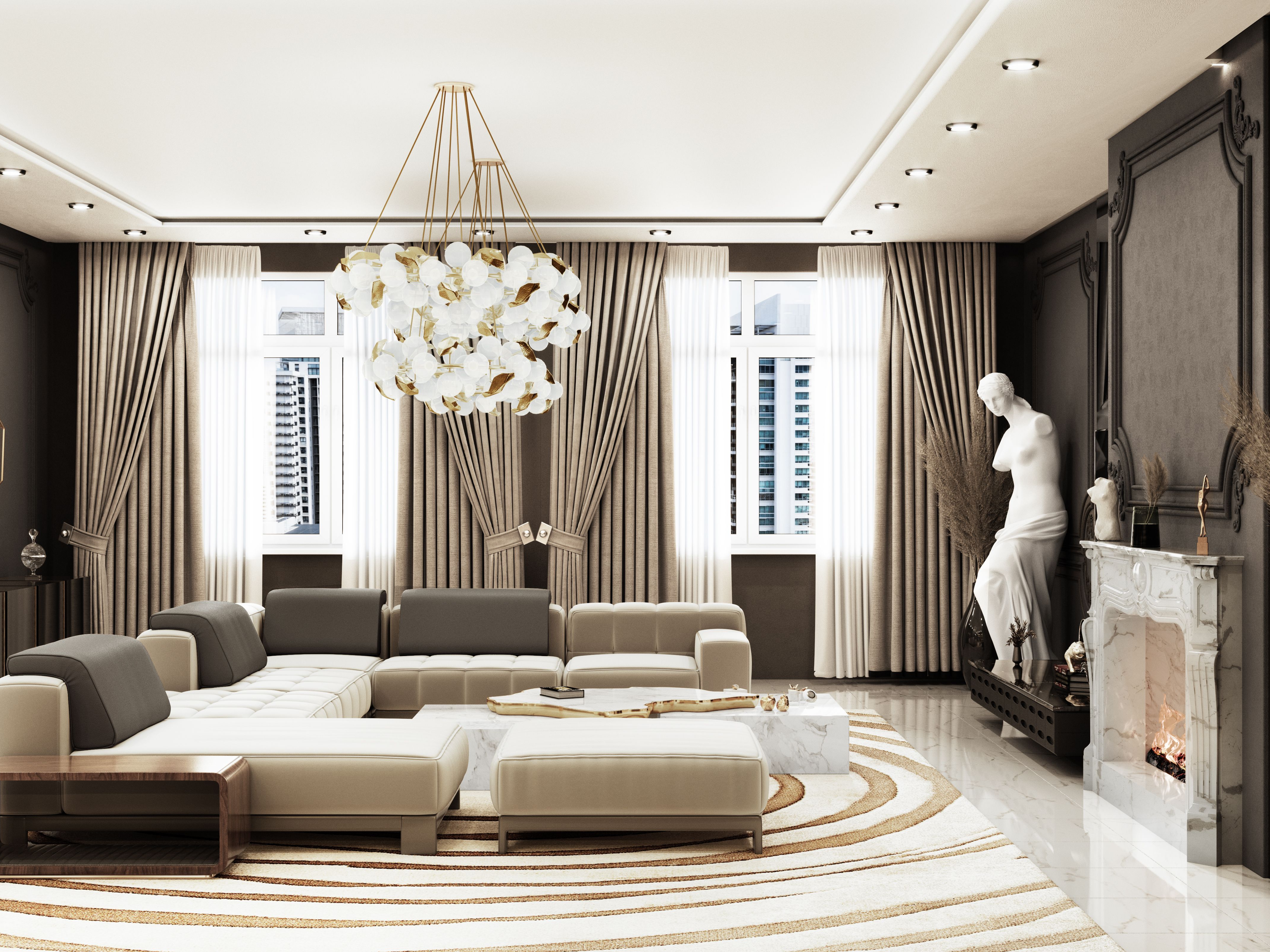 Luxurious and Elegant Living Room With Eye Neutral&nbsp;Rug by Rug'Society