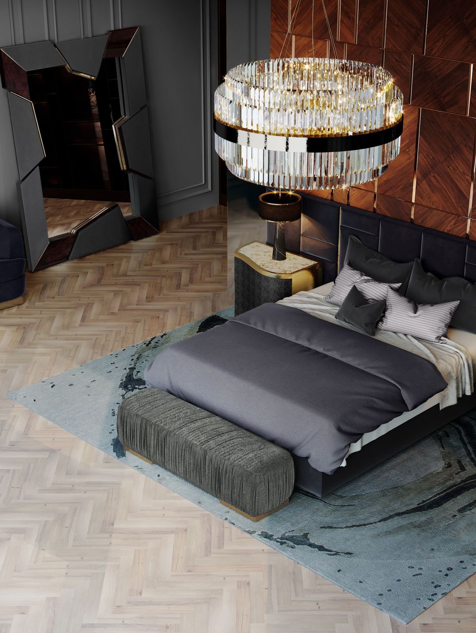 Luxurious Bedroom With Agatha Contemporary&nbsp;Rug by Rug'Society