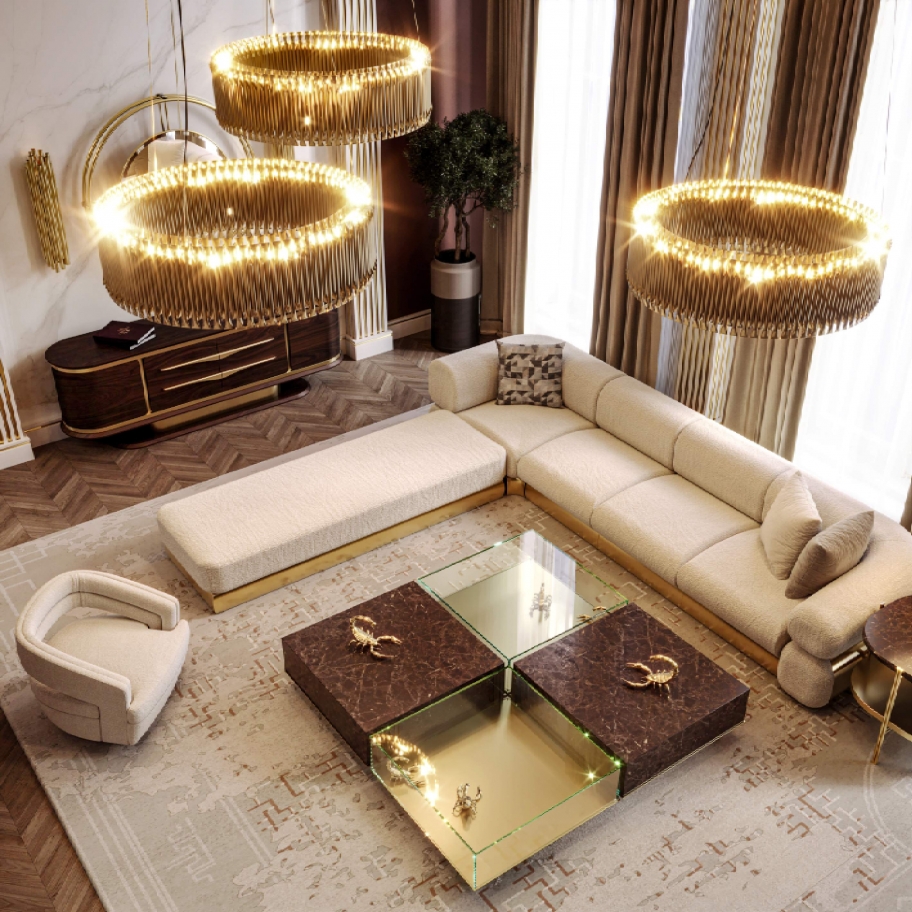 Luxurious Gold Tones Living Room With Ruin&nbsp;Rug by Rug'Society